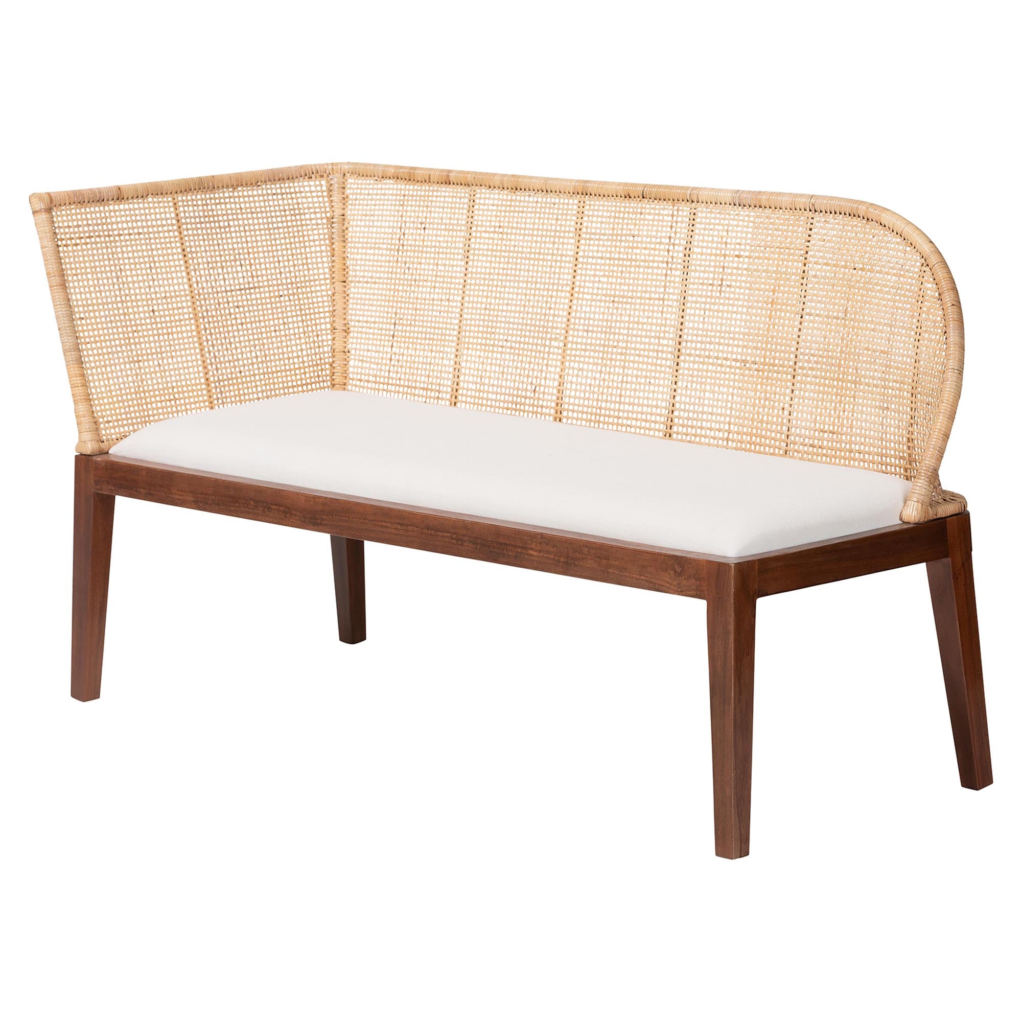 bali & pari Okinawa 2-Piece Corner Bench Set with Cushion - L-Shaped Dining Nook Seating with Acacia Wood Base and Natural Rattan Backrest, Boho Coastal Style Banquette for Kitchen or Breakfast Area