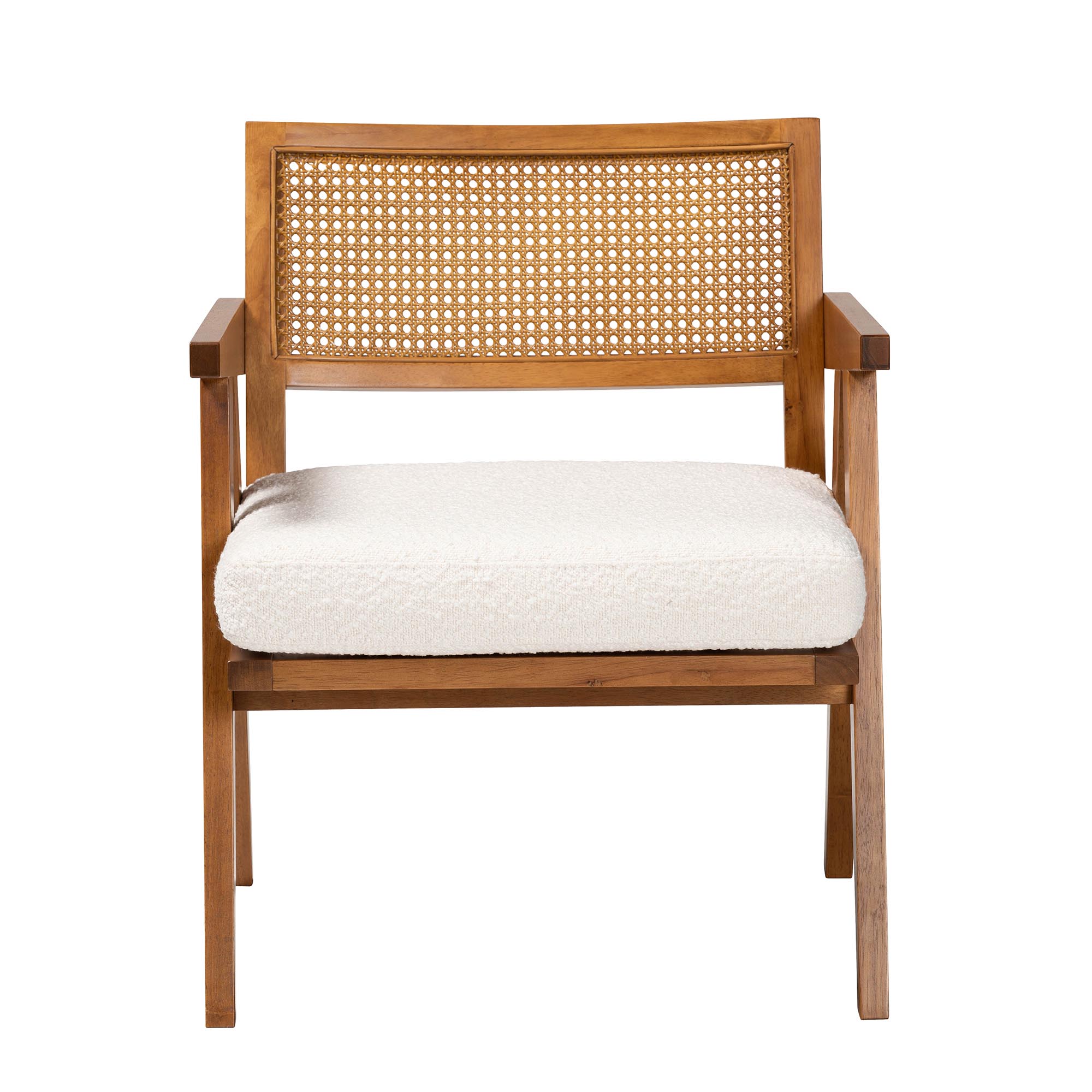 Baxton Studio Jetsam Japandi Cream Boucle Fabric and Walnut Brown Finished Wood Arm Chair
