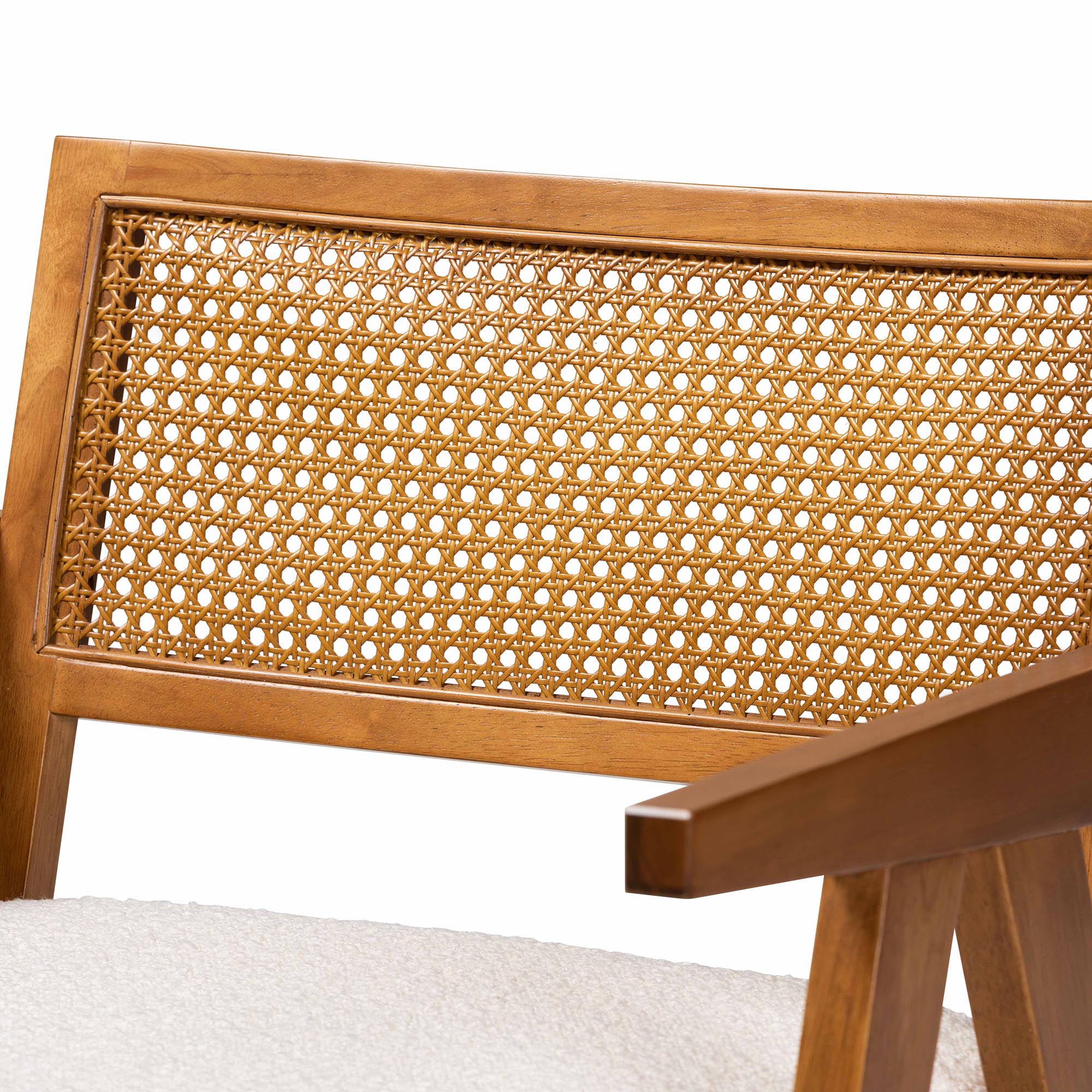 Baxton Studio Jetsam Japandi Cream Boucle Fabric and Walnut Brown Finished Wood Arm Chair