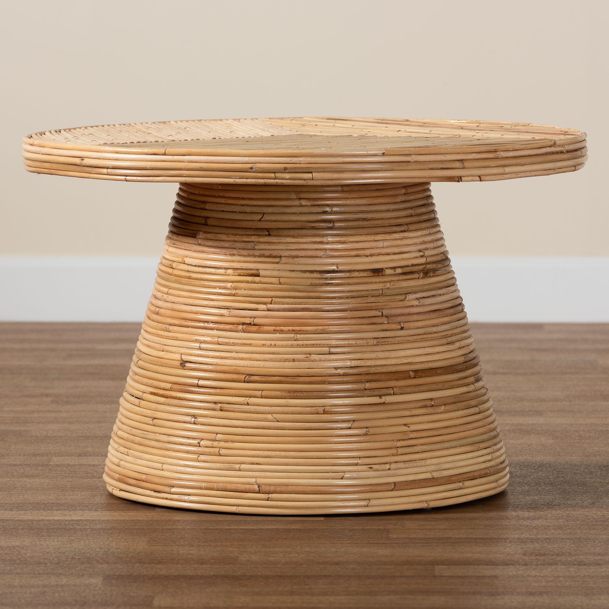 bali & pari Bella Modern Bohemian Natural Rattan and Mahogany Wood Coffee Table