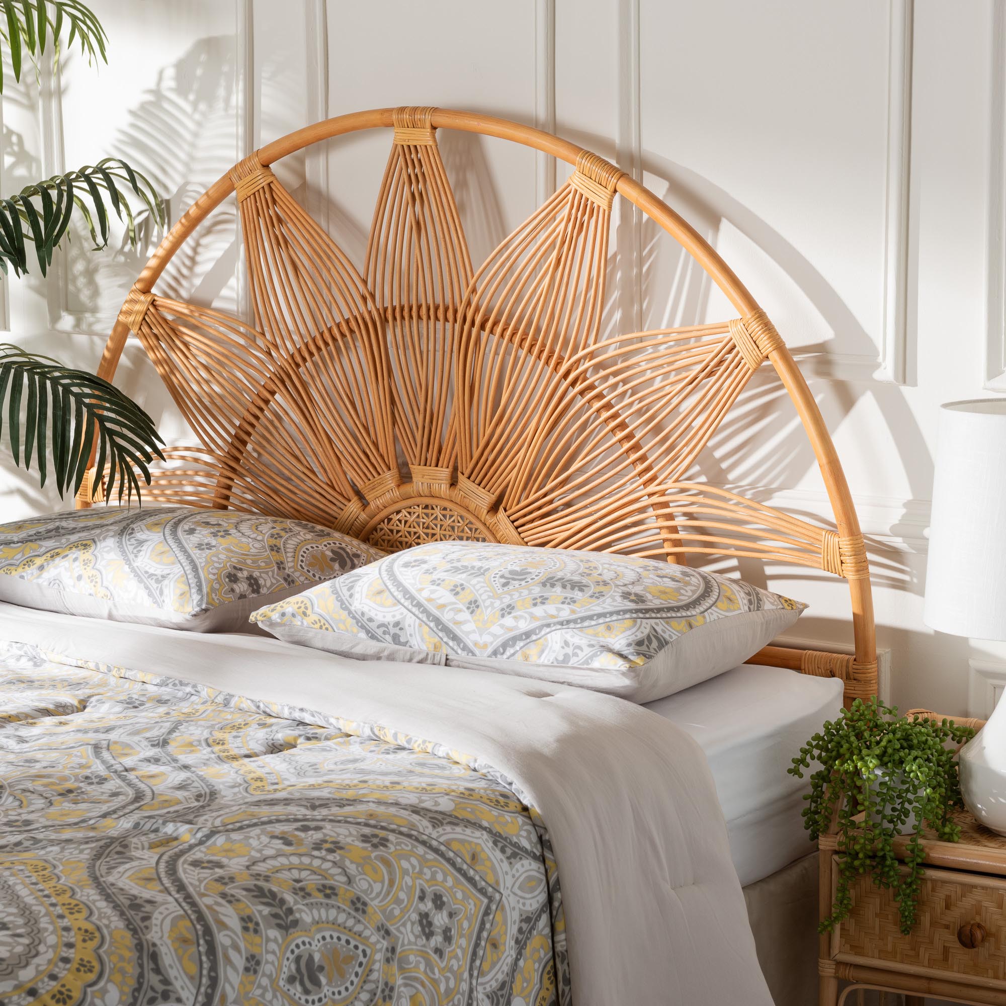 bali & pari Jasmine Modern Bohemian Natural Rattan King Size Standalone Headboard