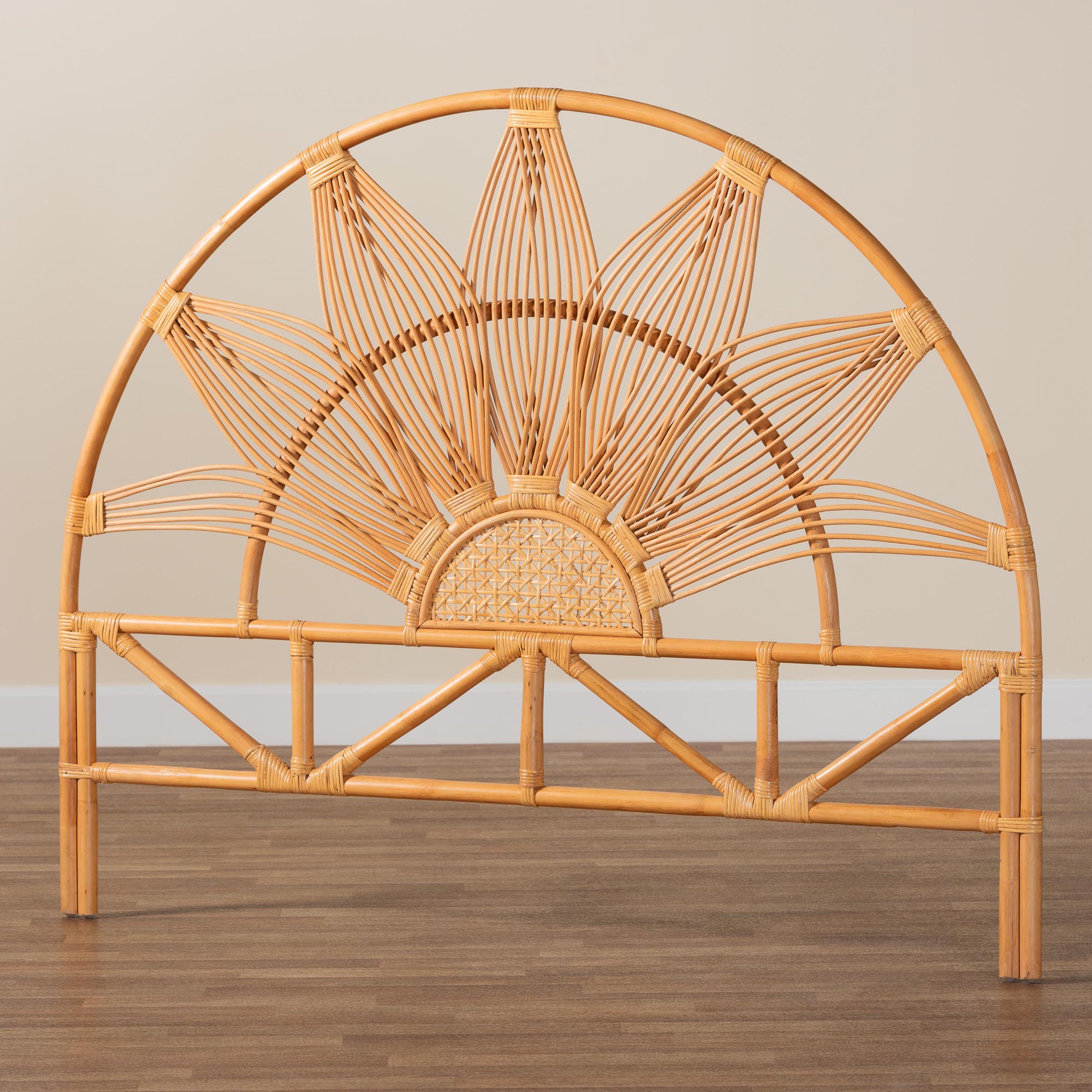 bali & pari Jasmine Modern Bohemian Natural Rattan King Size Standalone Headboard