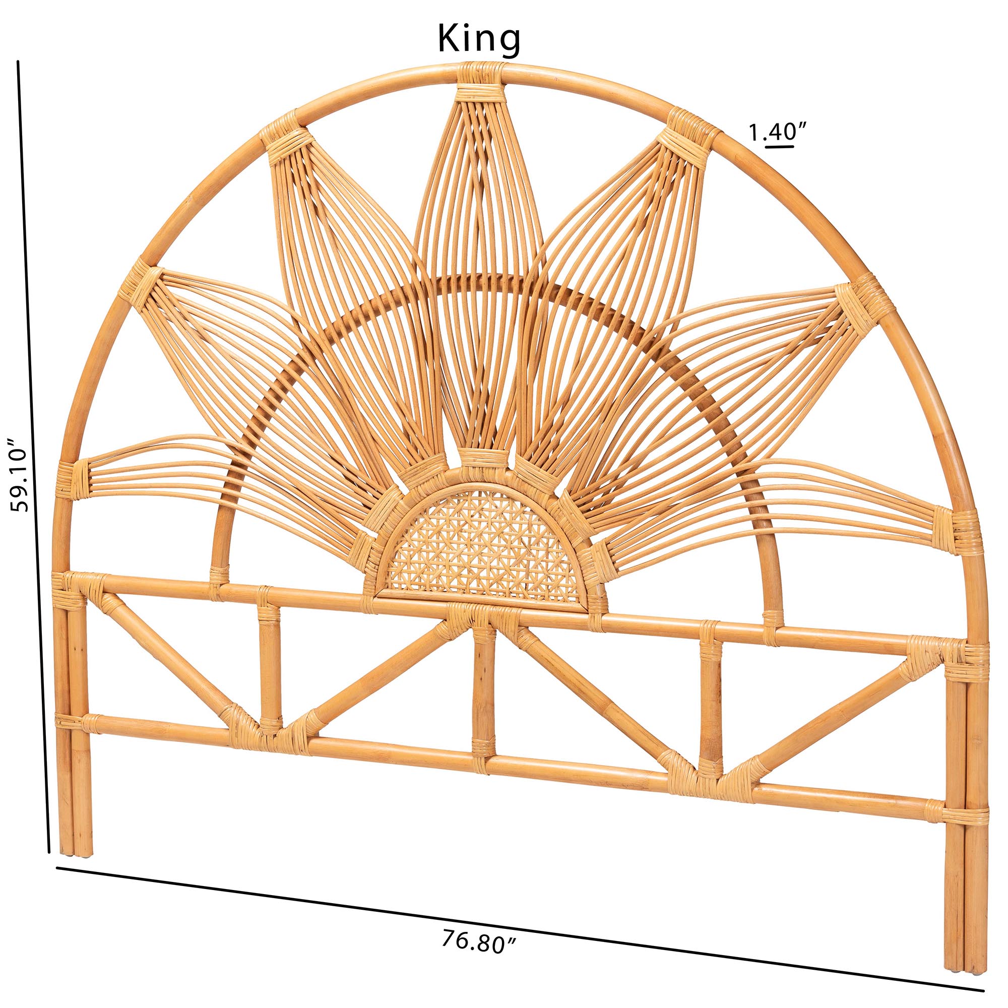 bali & pari Jasmine Modern Bohemian Natural Rattan Queen Size Standalone Headboard