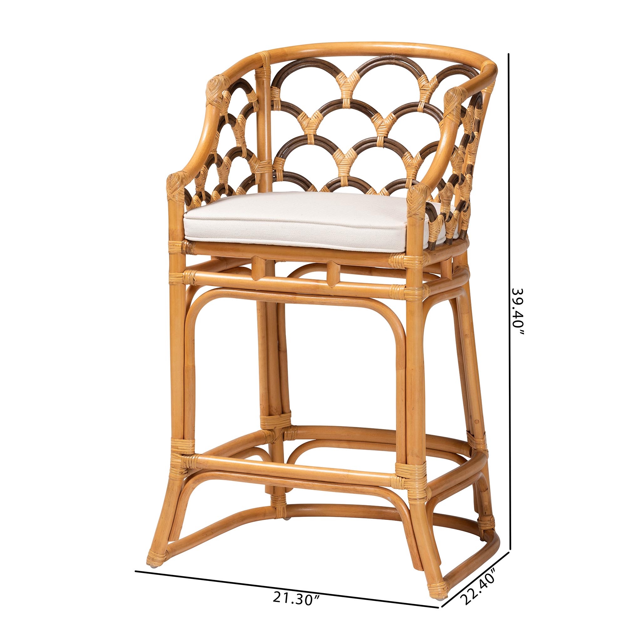 bali & pari Veneto Modern Bohemian Light Honey and Dark Brown Rattan Bar Stool