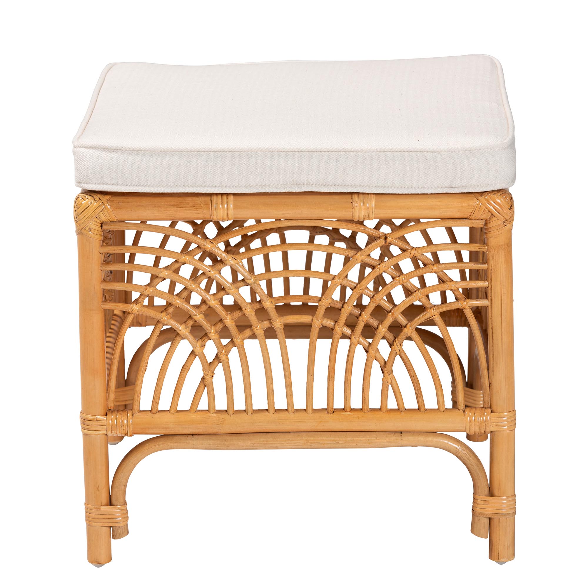 bali & pari Materra Modern bohemian Natural Brown Rattan Footstool