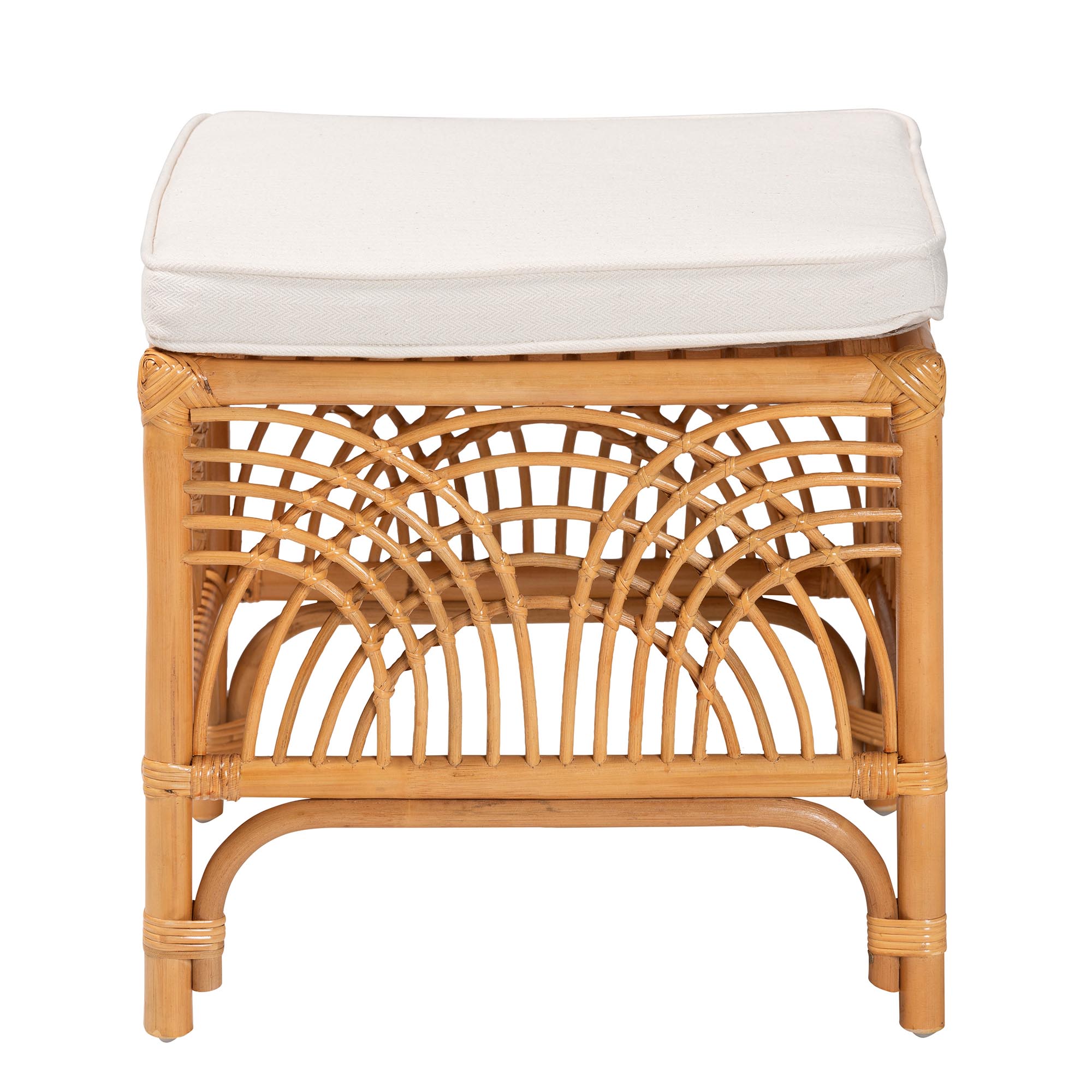 bali & pari Materra Modern bohemian Natural Brown Rattan Footstool