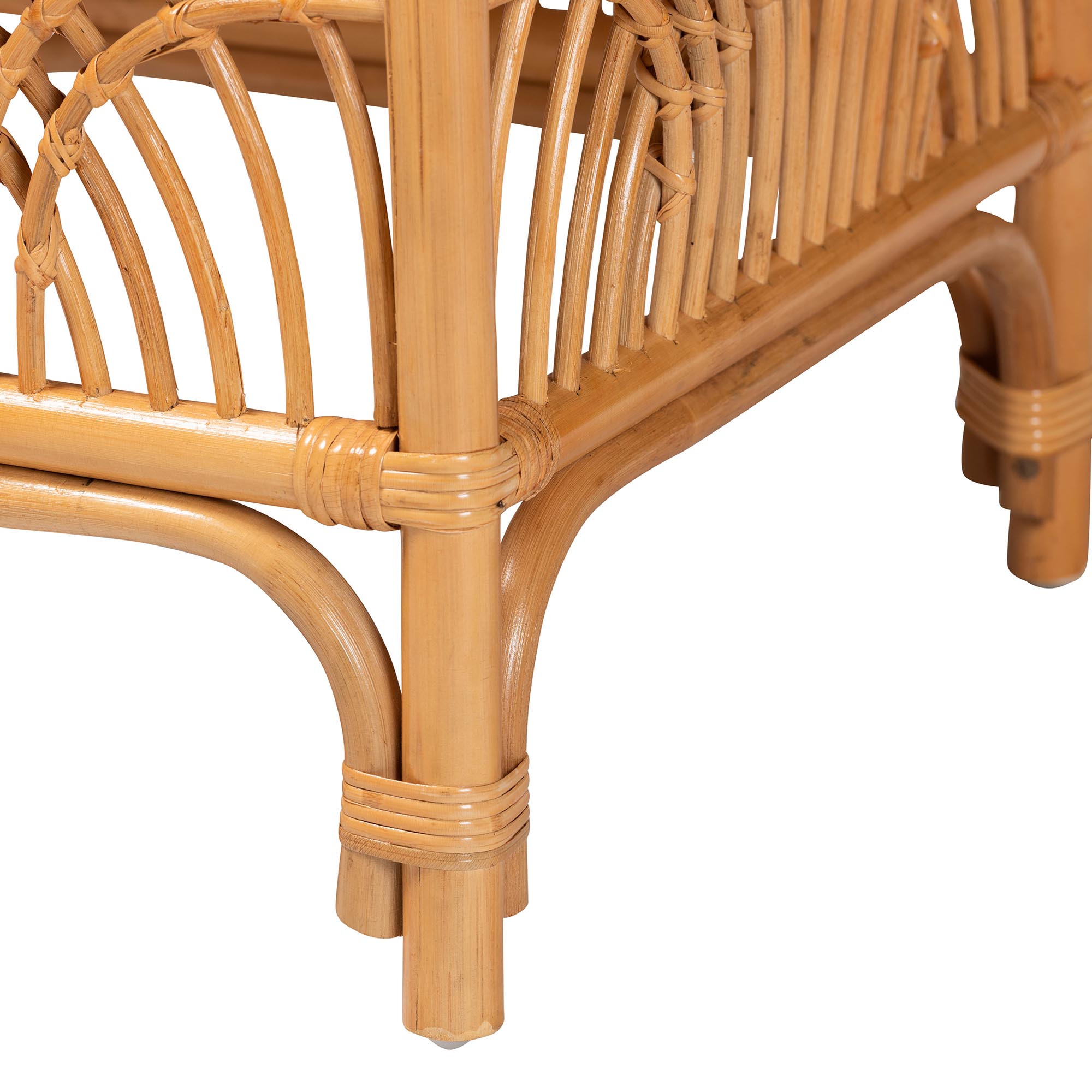 bali & pari Materra Modern bohemian Natural Brown Rattan Footstool