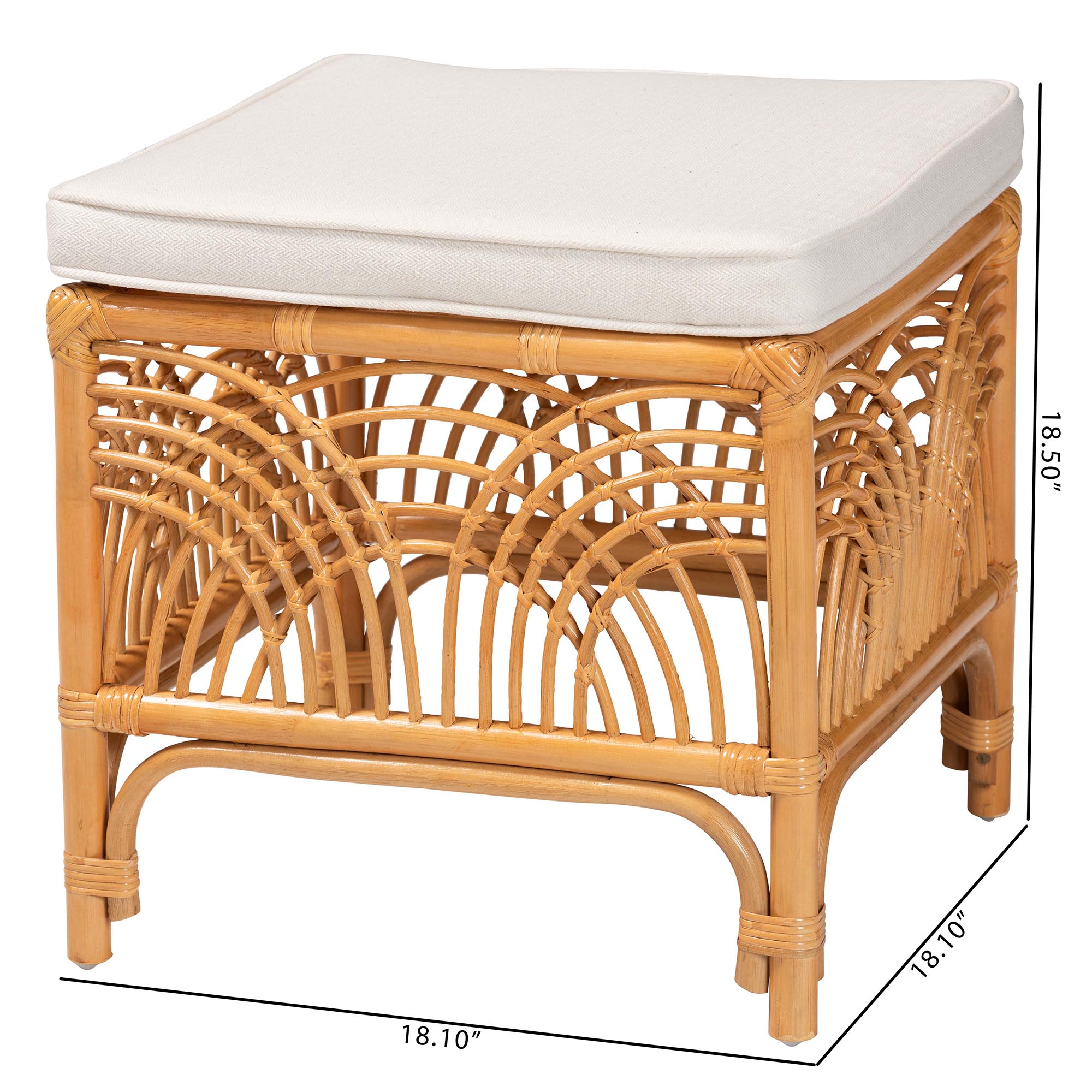 bali & pari Materra Modern bohemian Natural Brown Rattan Footstool