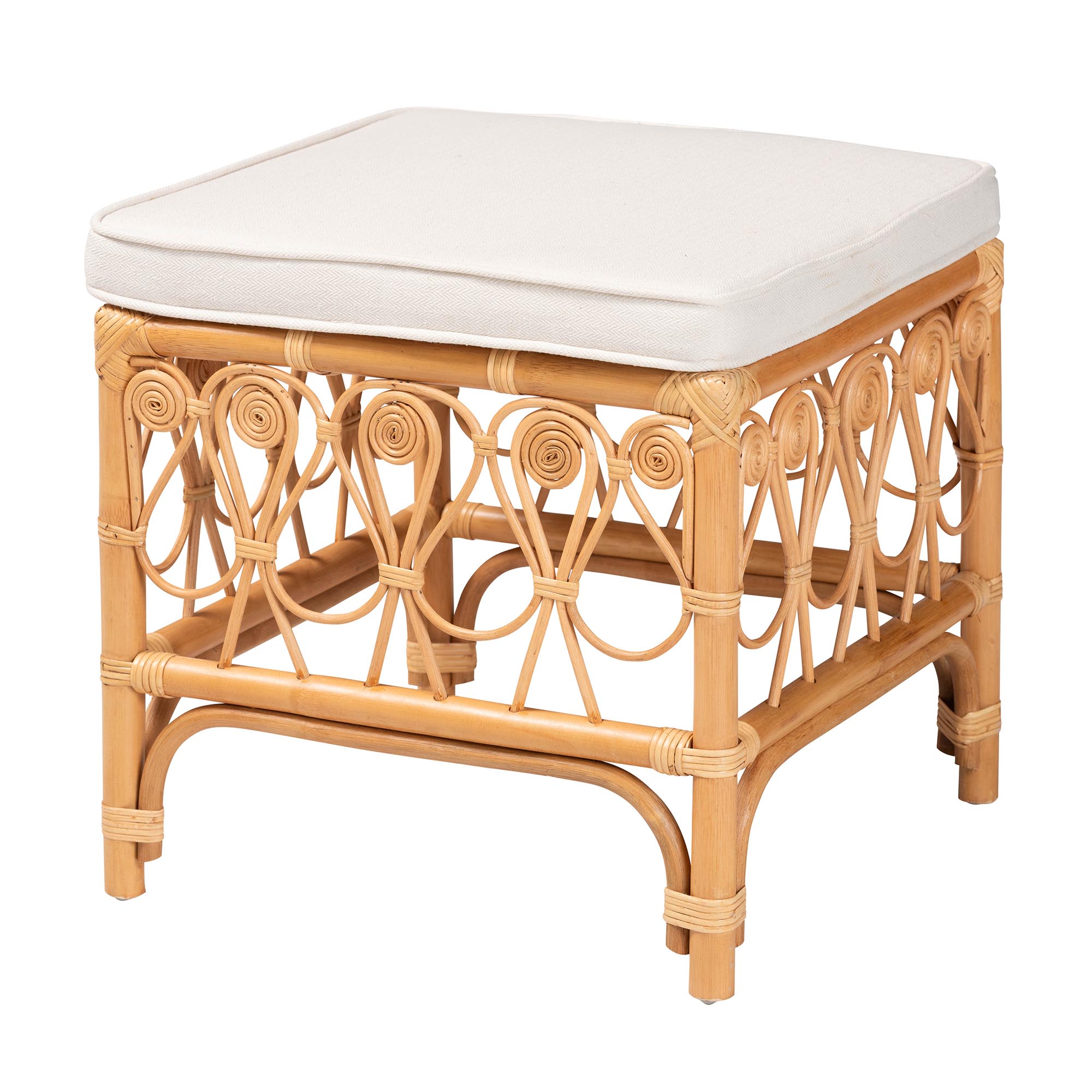 bali & pari Ibiza Modern bohemian Natural Brown Rattan Footstool