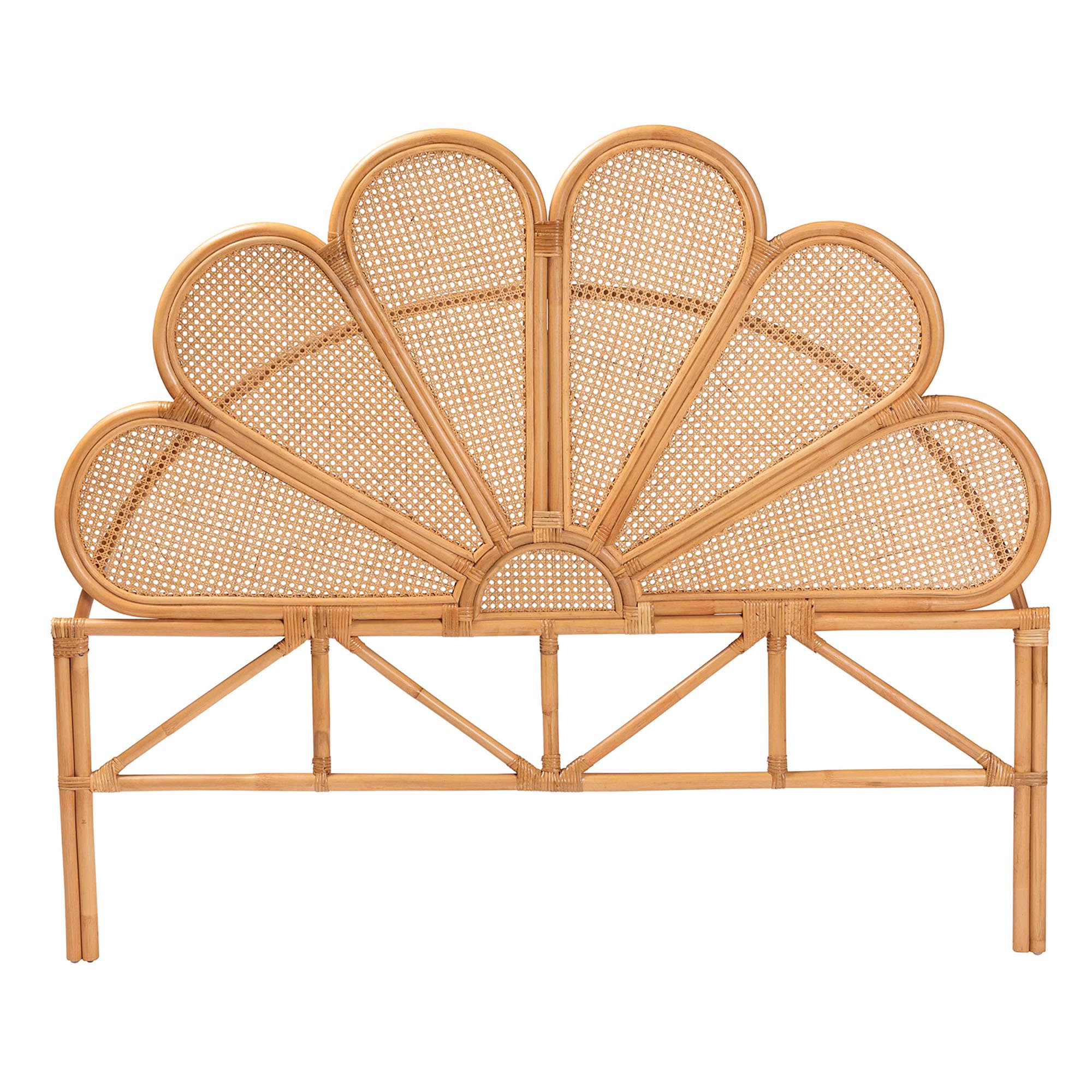 bali & pari Flower Modern Bohemian Honey Rattan Queen Size Standalone Headboard