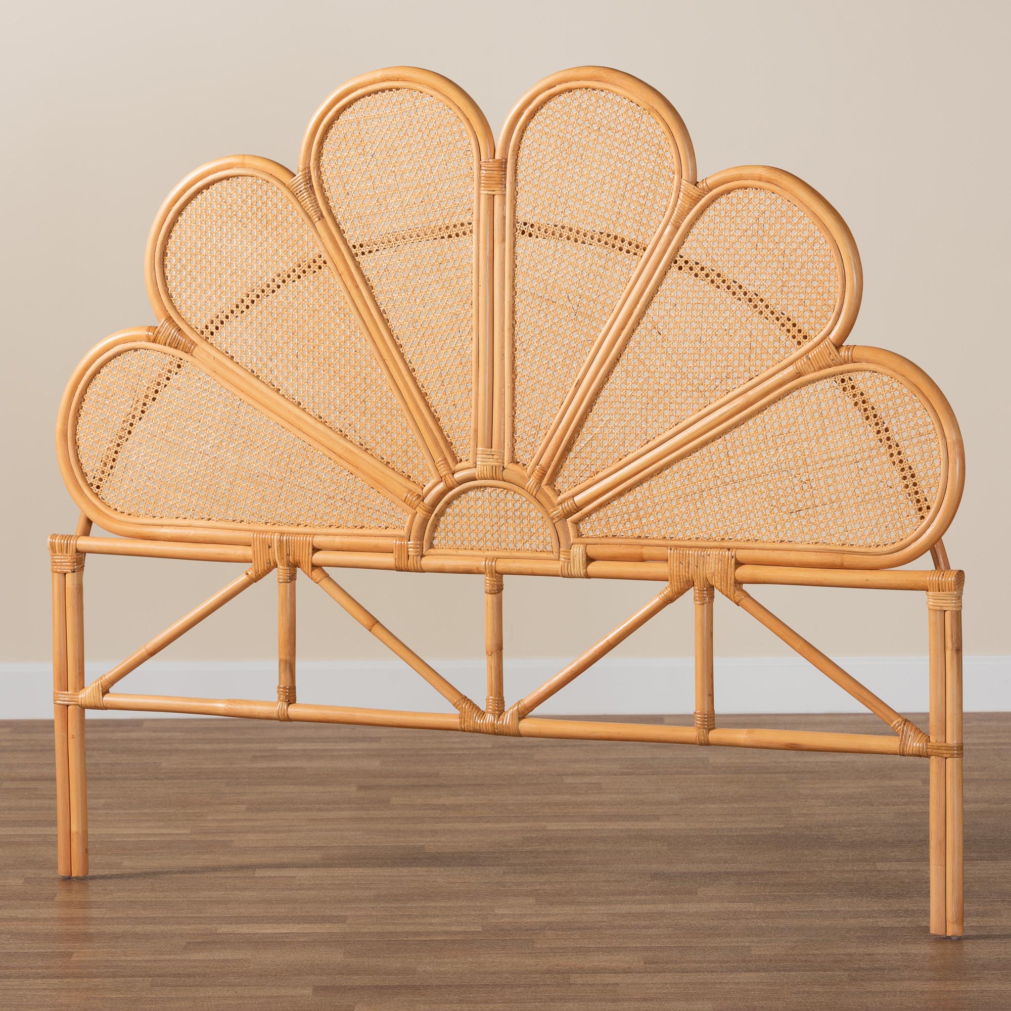 bali & pari Flower Modern Bohemian Honey Rattan King Size Standalone Headboard