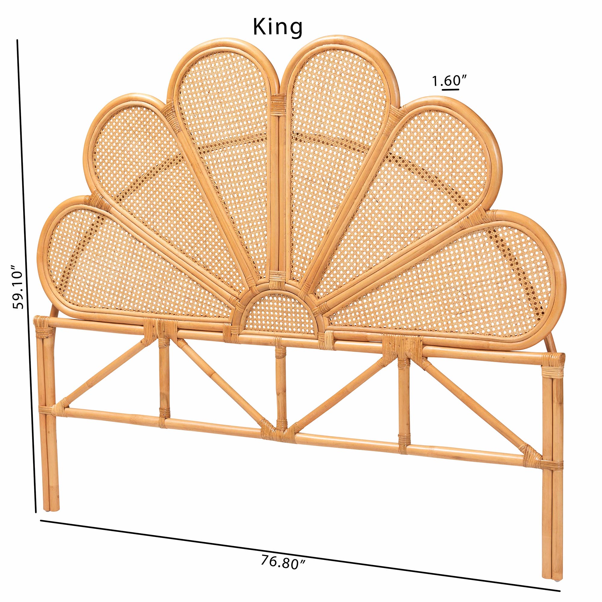 bali & pari Flower Modern Bohemian Honey Rattan Queen Size Standalone Headboard