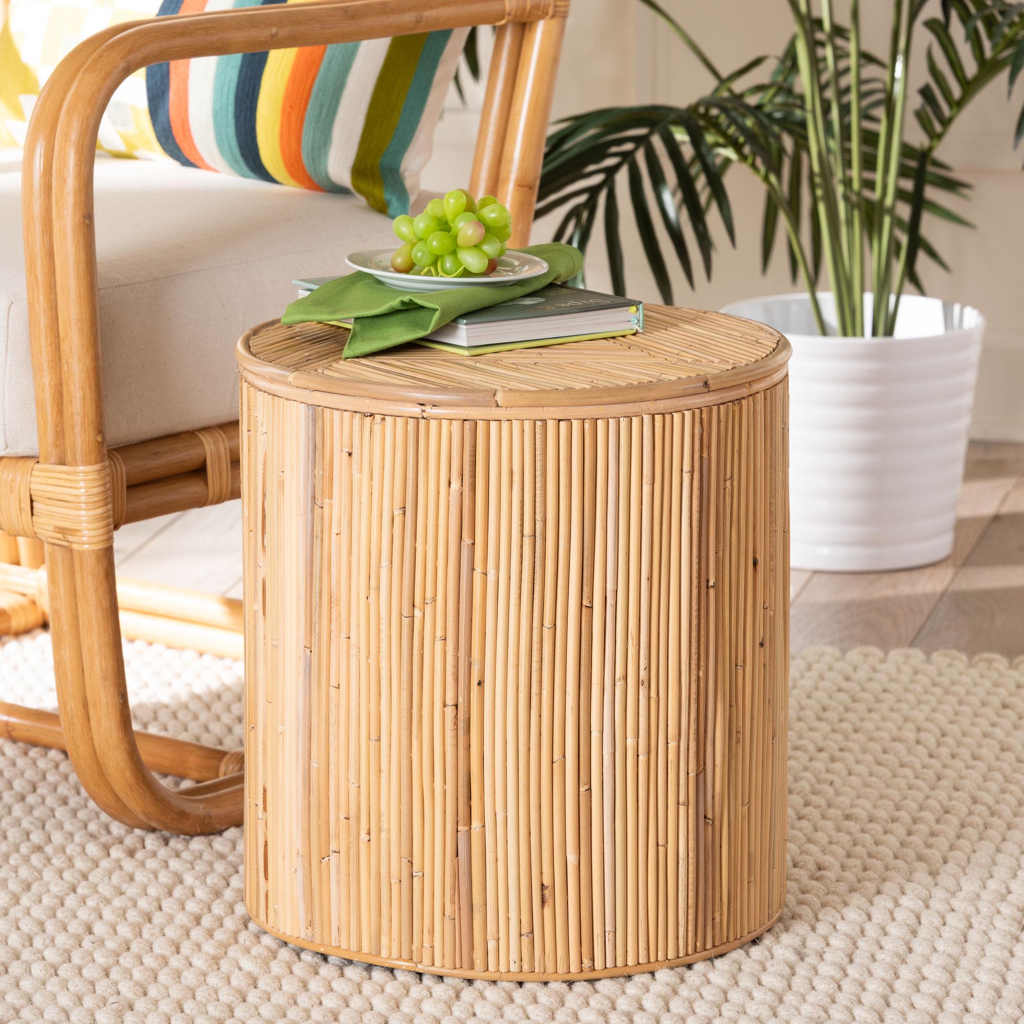 bali & pari Milagra Modern Bohemian Natural Rattan End Table