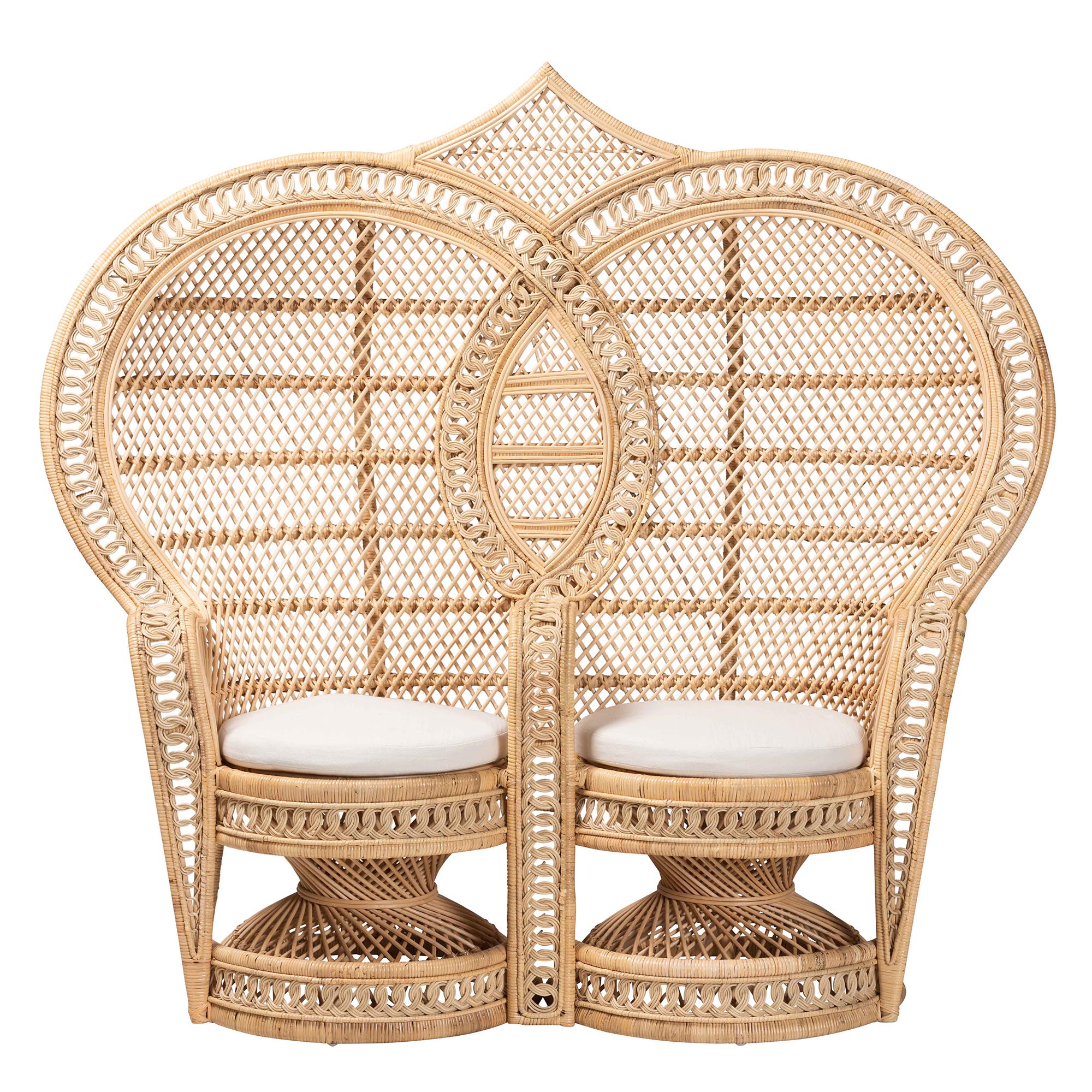 bali & pari Nerita Modern Bohemian Natural Brown Rattan Two-Seater Peacock Chair