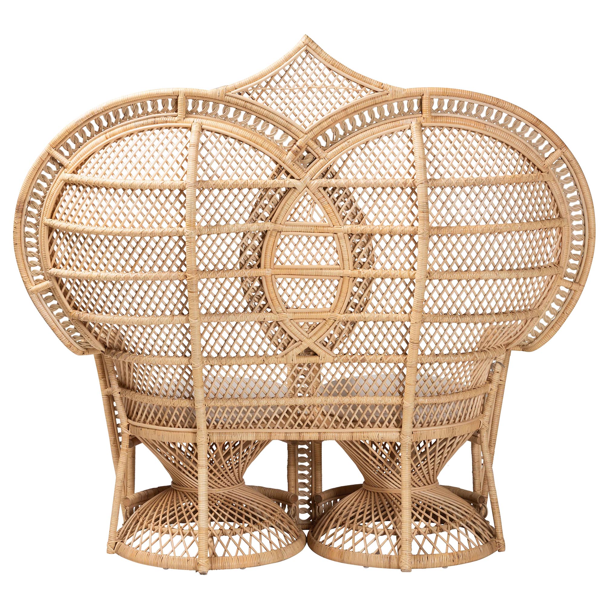 bali & pari Nerita Modern Bohemian Natural Brown Rattan Two-Seater Peacock Chair