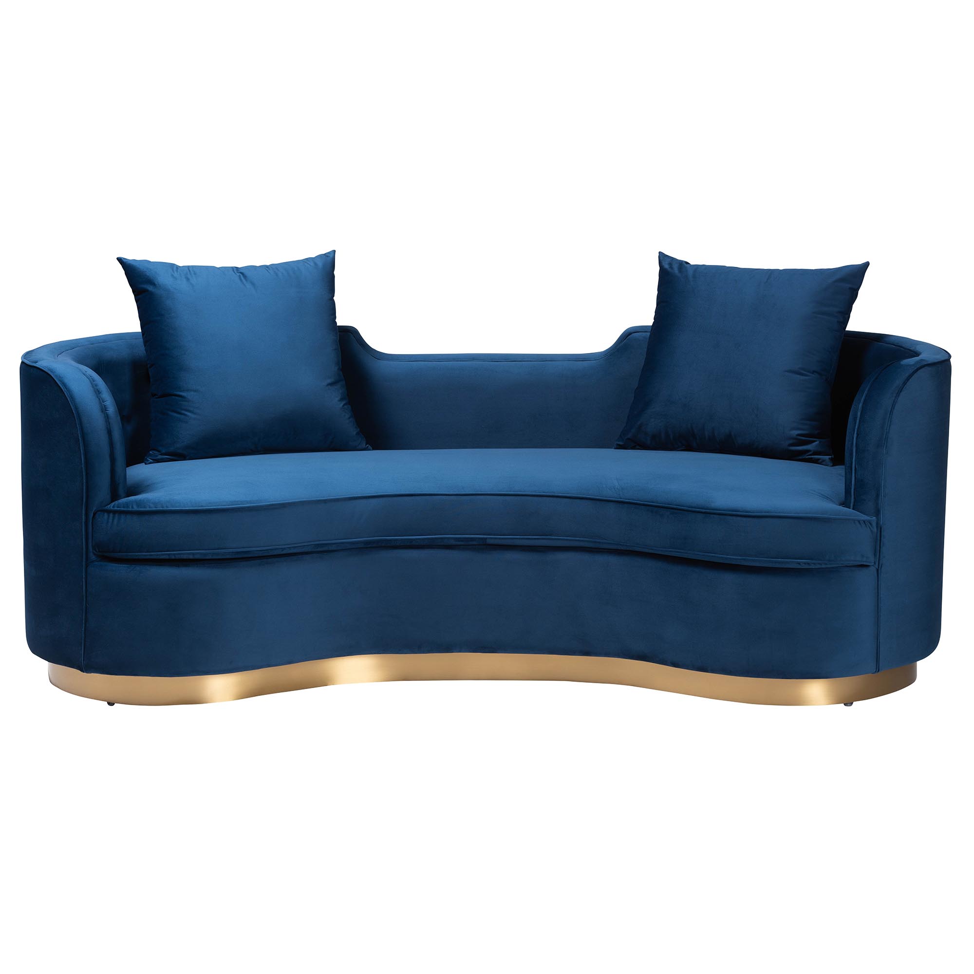 Baxton Studio Deserae Glam and Luxe Navy Blue Velvet and Brushed Gold Metal Sofa