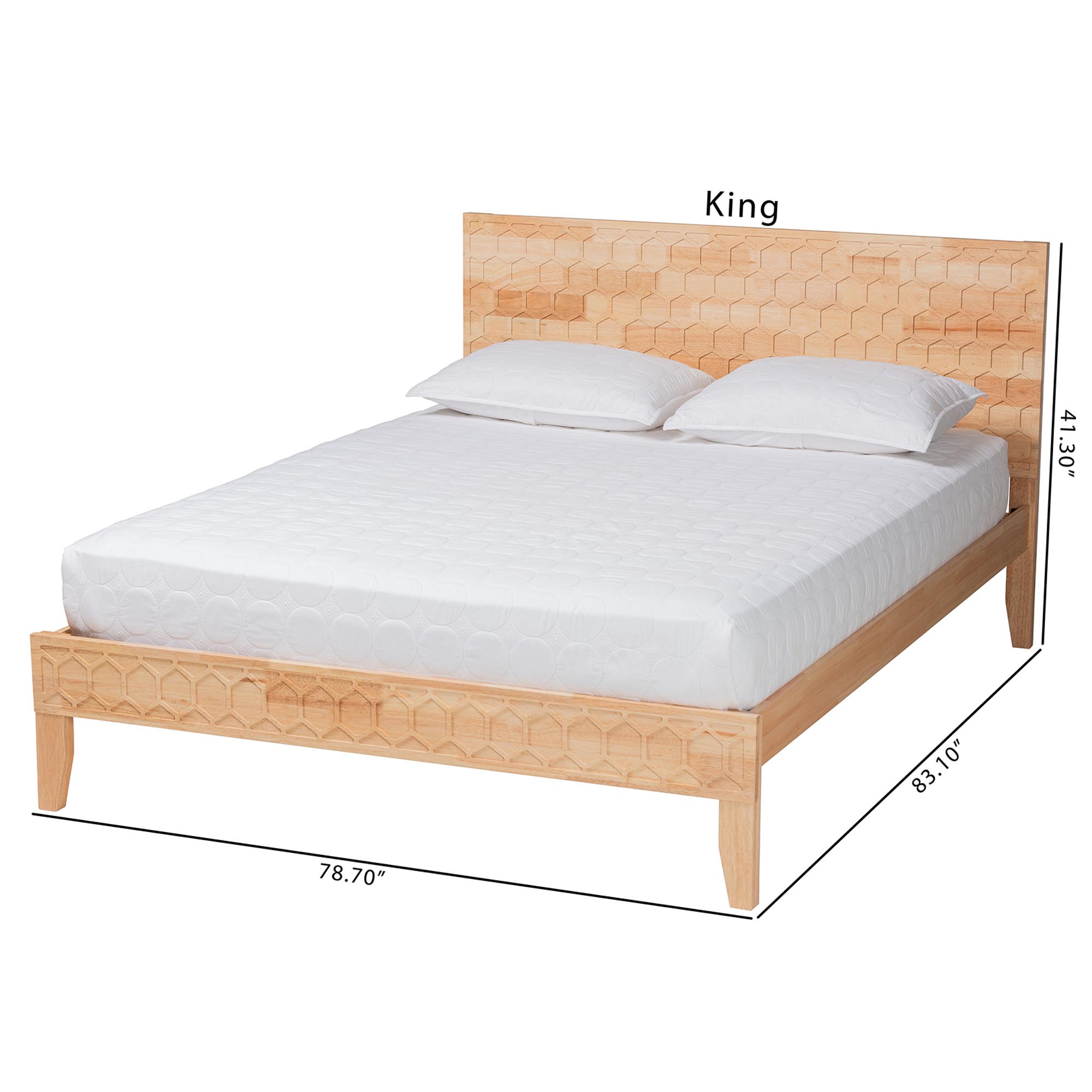 Baxton Studio Hosea Japandi Carved Honeycomb Natural King Size Platform Bed