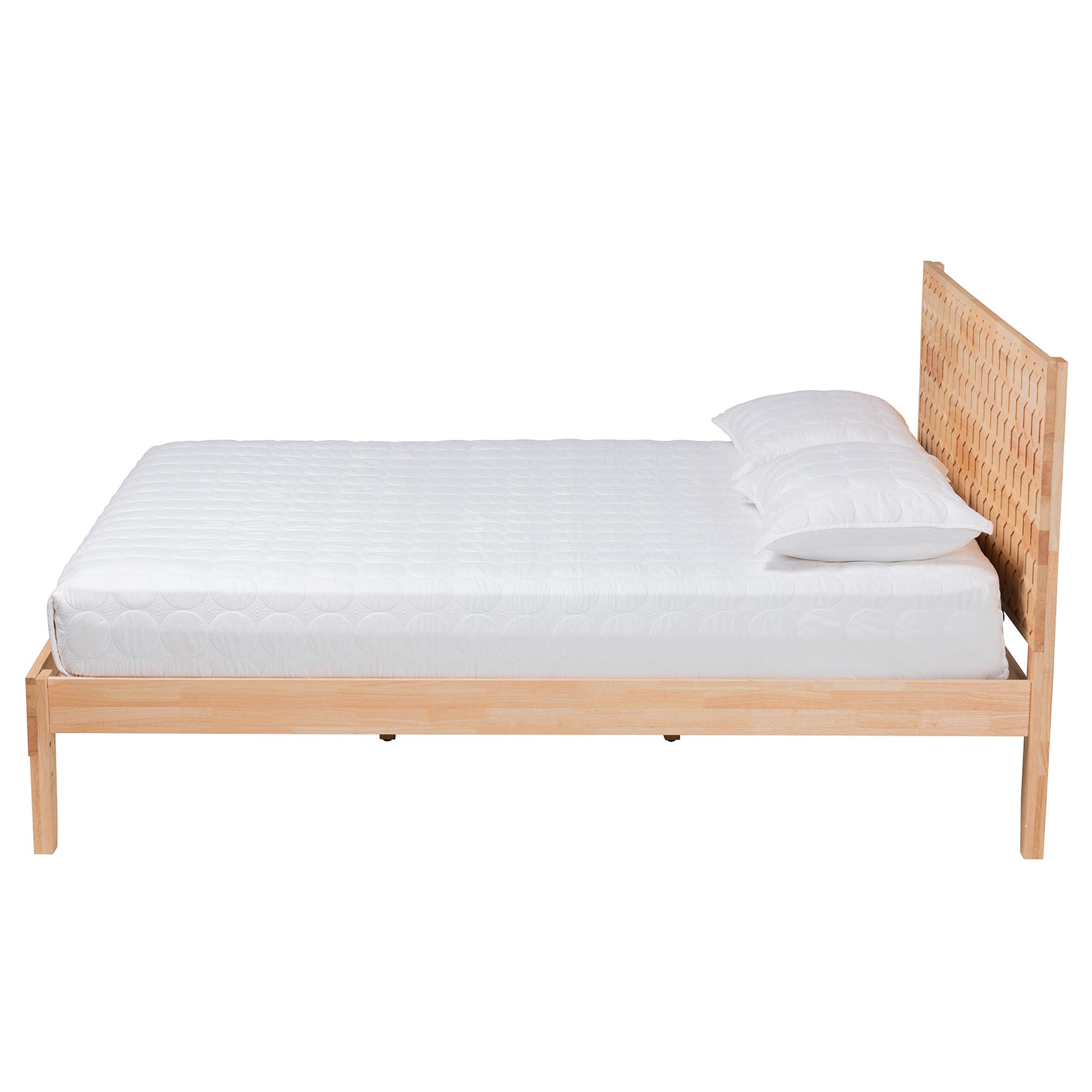 Baxton Studio Hosea Japandi Carved Honeycomb Natural King Size Platform Bed