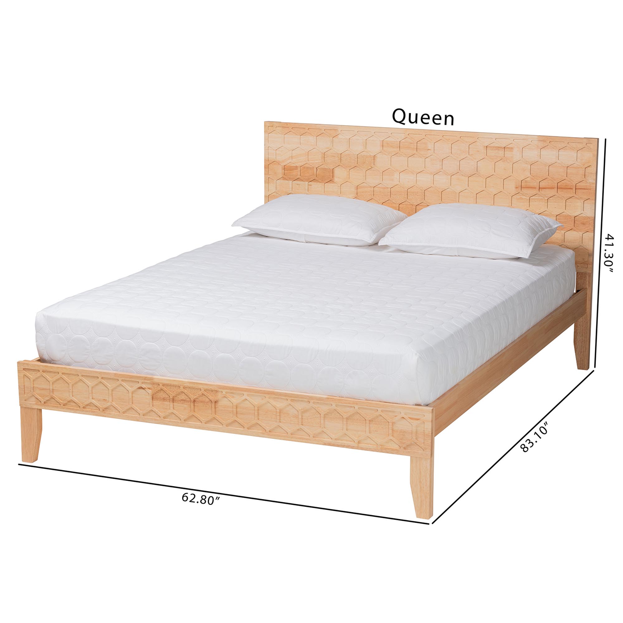 Baxton Studio Hosea Japandi Carved Honeycomb Natural King Size Platform Bed