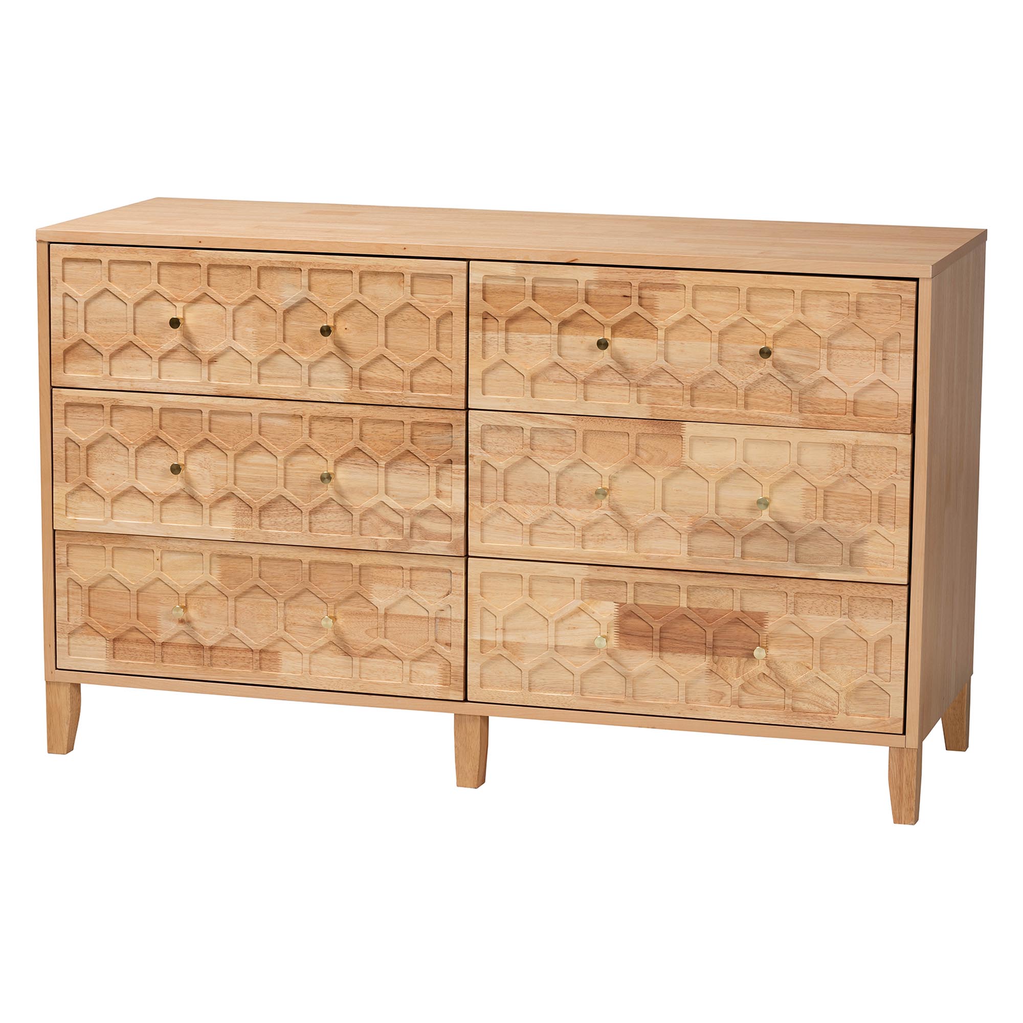 Baxton Studio Hosea Japandi Carved Honeycomb Natural King Size 4-Piece Bedroom Set