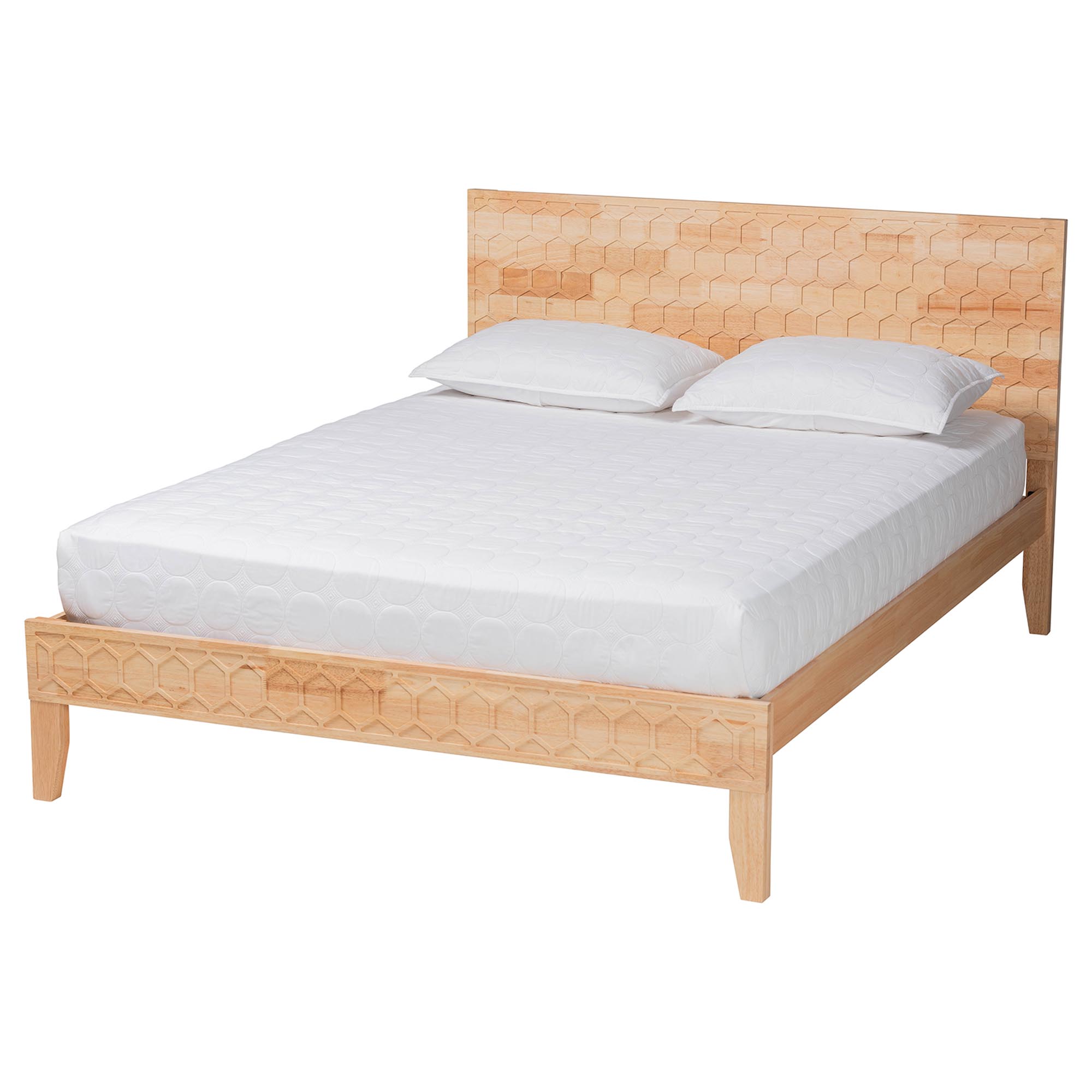 Baxton Studio Hosea Japandi Carved Honeycomb Natural Queen Size 5-Piece Bedroom Set