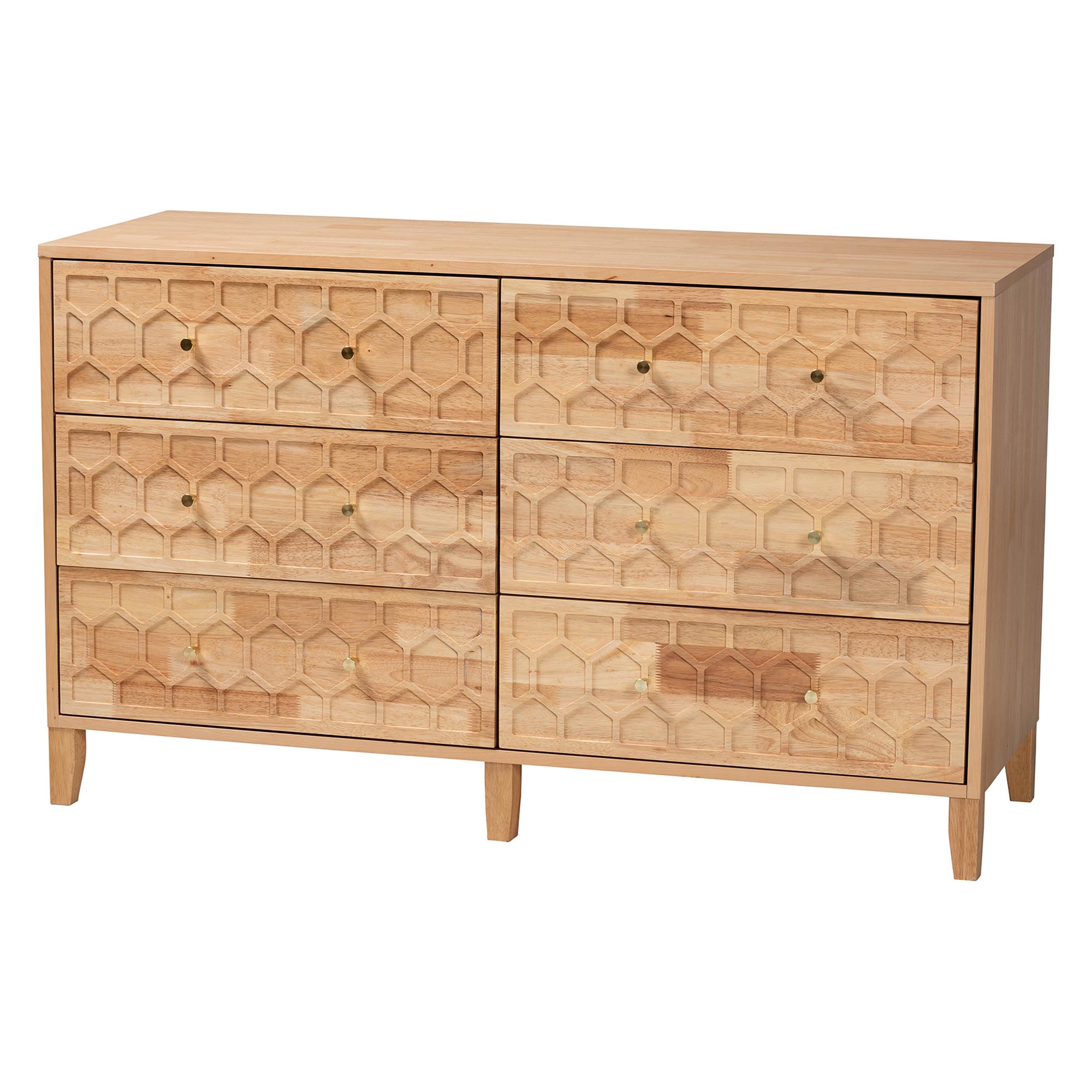Baxton Studio Hosea Japandi Carved Honeycomb Natural Queen Size 5-Piece Bedroom Set