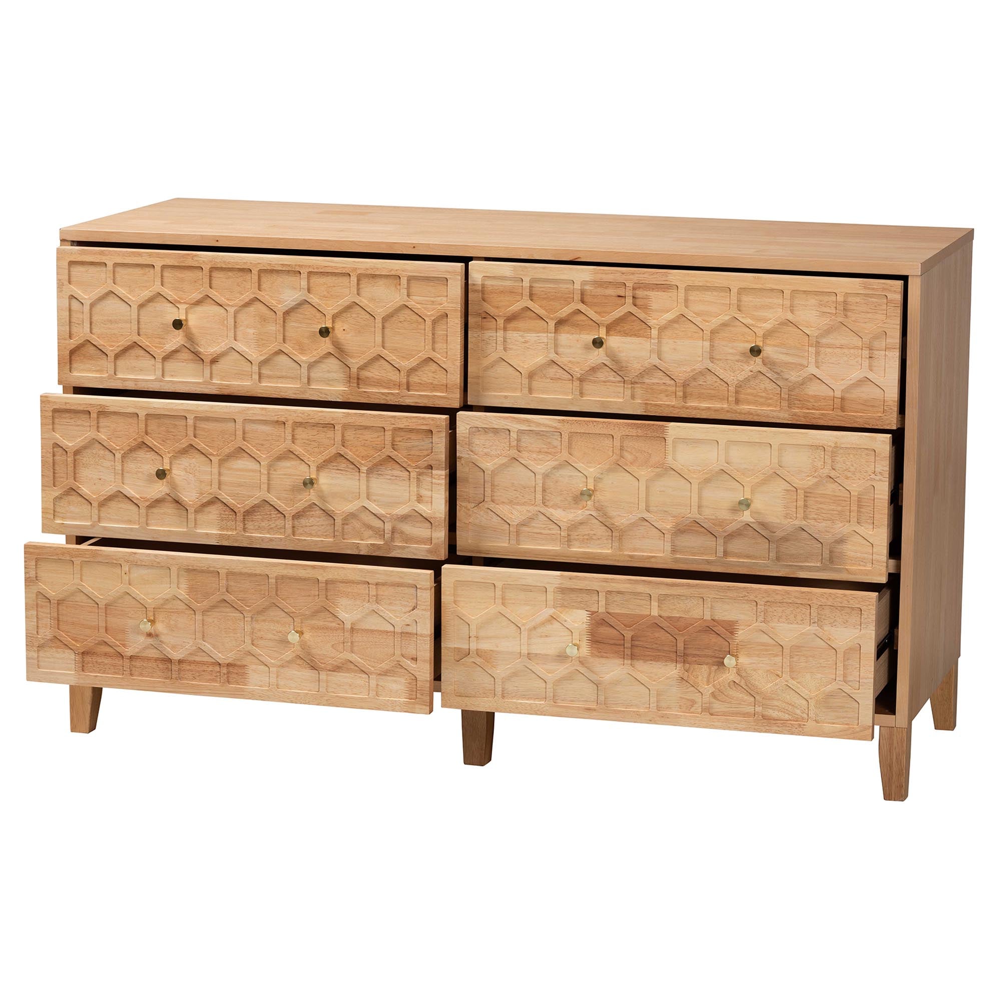 Baxton Studio Hosea Japandi Carved Honeycomb Natural 6-Drawer Dresser