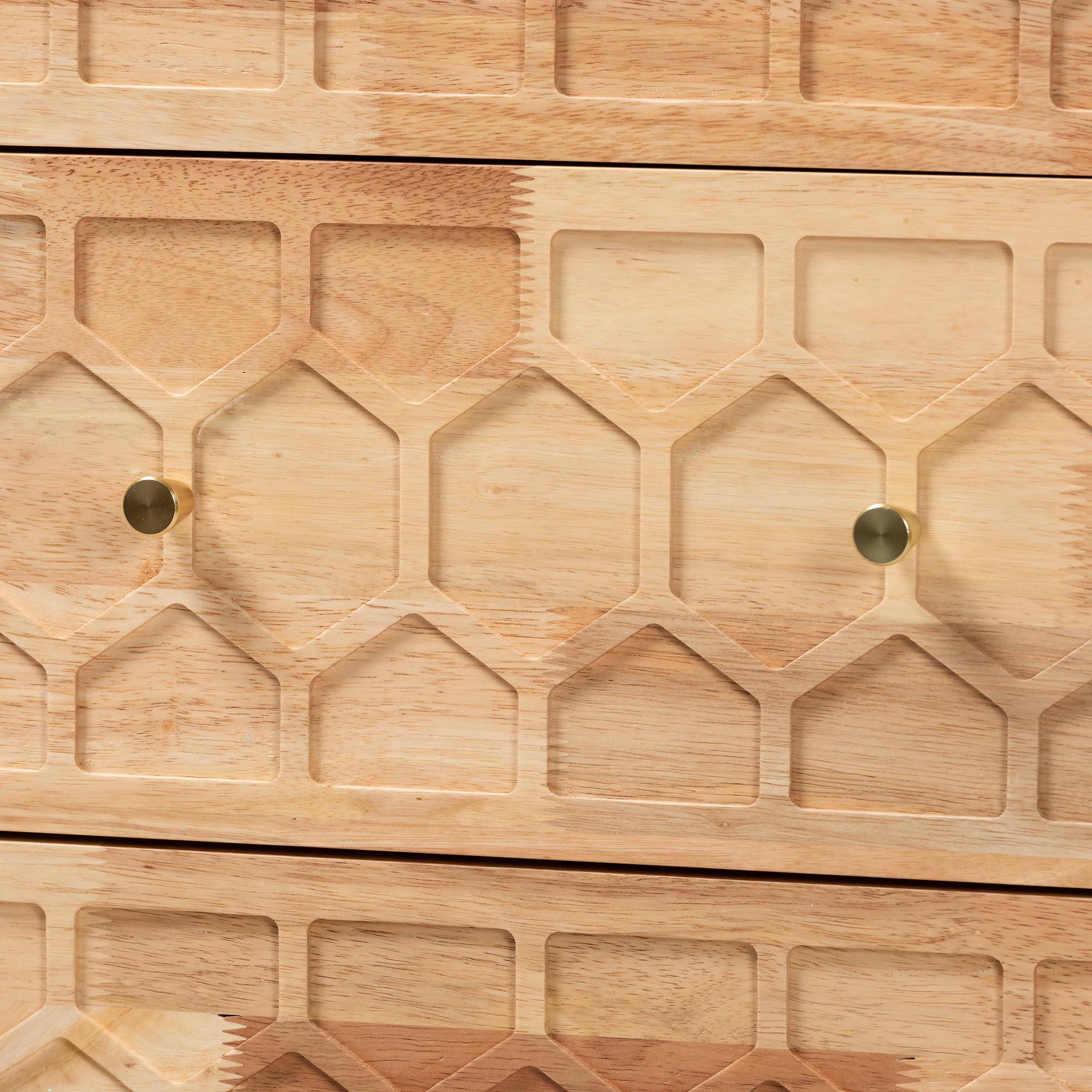 Baxton Studio Hosea Japandi Carved Honeycomb Natural 6-Drawer Dresser