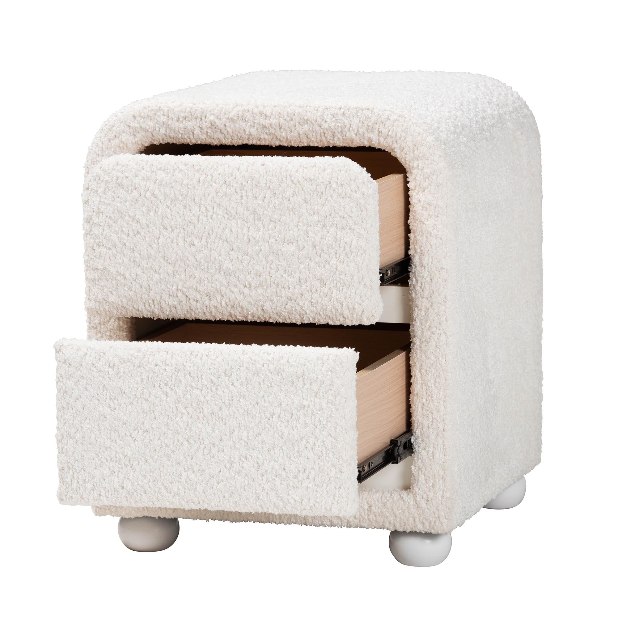 Baxton Studio Bonilla Modern White Teddy-Bear Fabric and Rubberwood 2-Drawer Nightstand