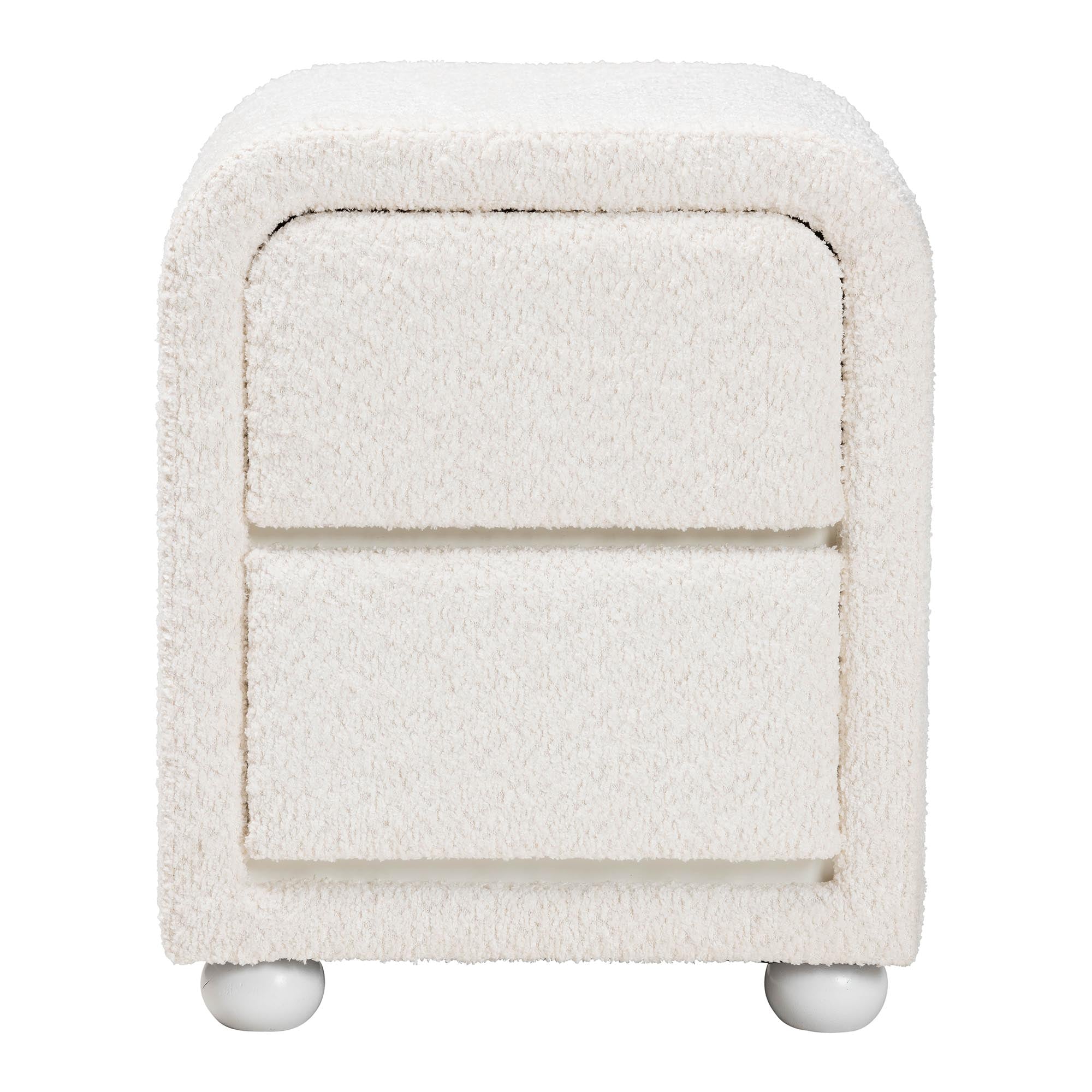 Baxton Studio Bonilla Modern White Teddy-Bear Fabric and Rubberwood 2-Drawer Nightstand