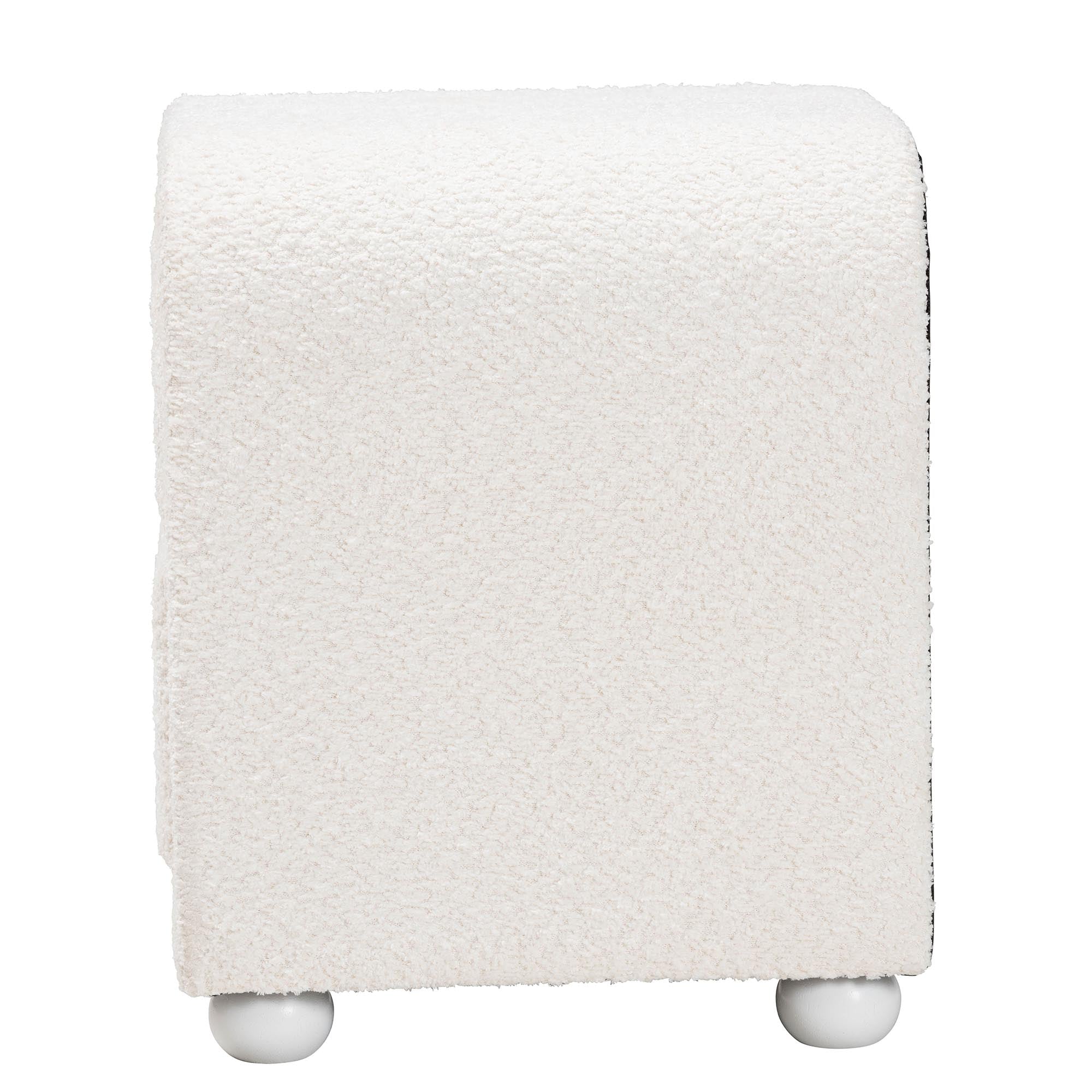 Baxton Studio Bonilla Modern White Teddy-Bear Fabric and Rubberwood 2-Drawer Nightstand