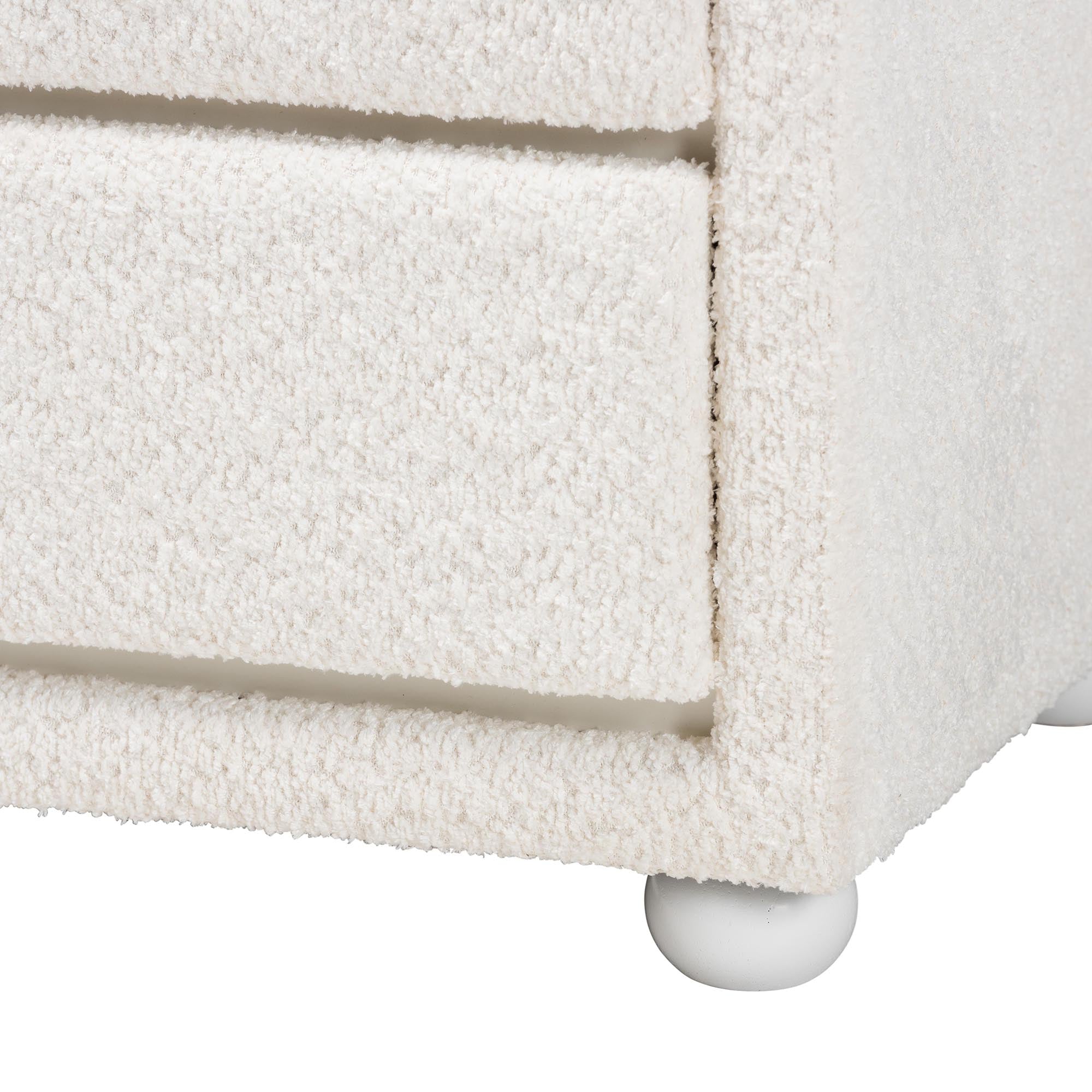 Baxton Studio Bonilla Modern White Teddy-Bear Fabric and Rubberwood 2-Drawer Nightstand
