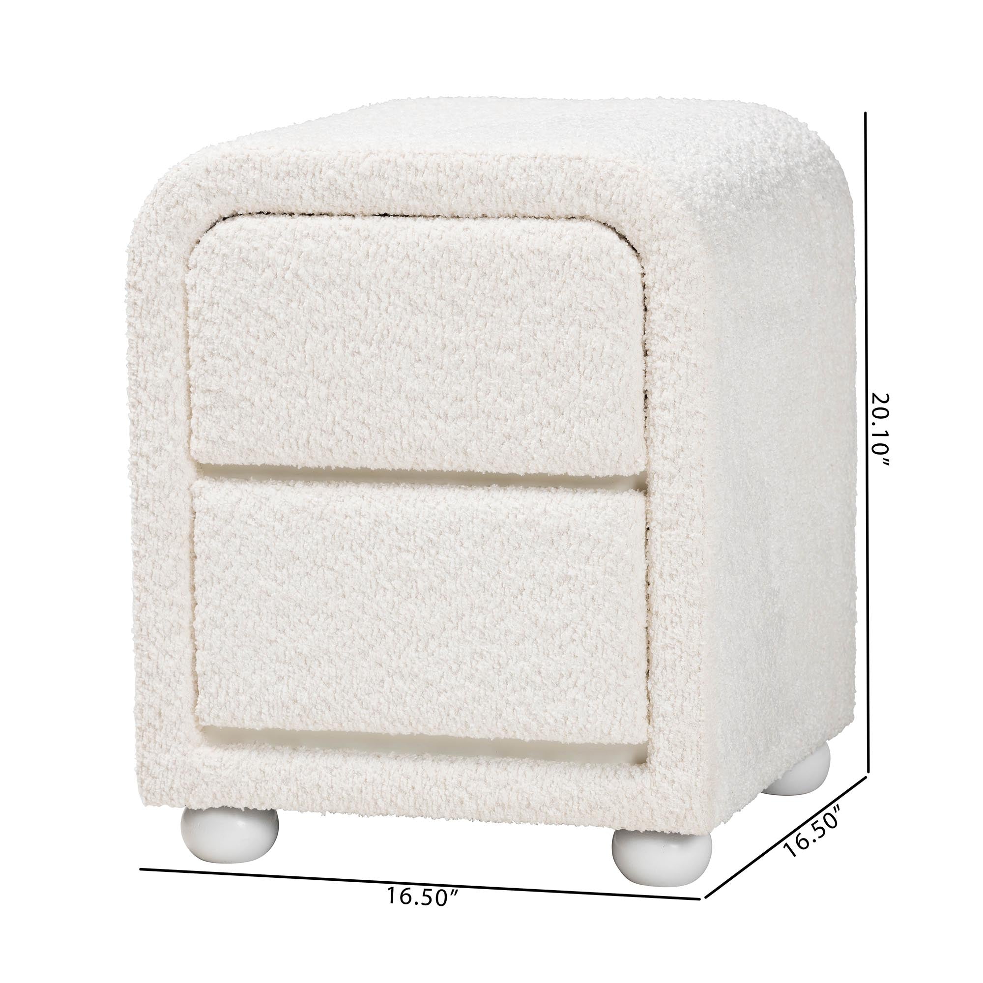 Baxton Studio Bonilla Modern White Teddy-Bear Fabric and Rubberwood 2-Drawer Nightstand