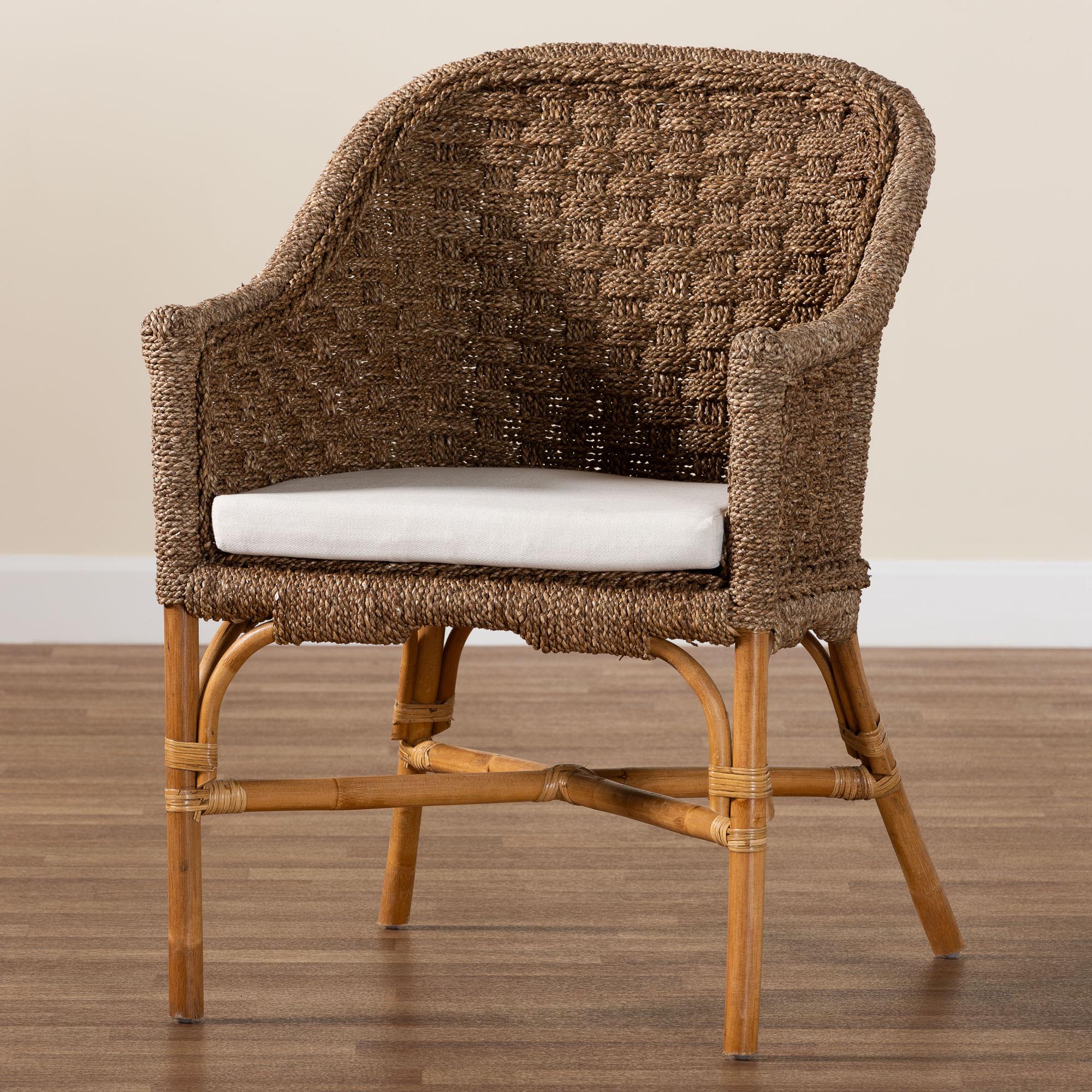 bali & pari Luis Bohemian Natural Seagrass and Rattan Arm Chair