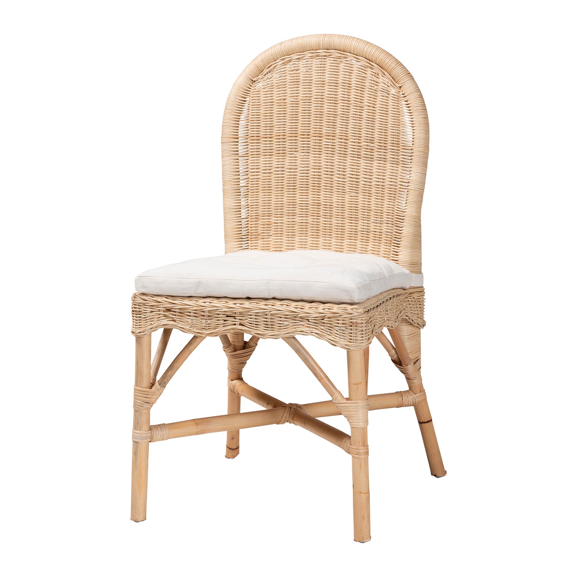 bali & pari Linda 5-Piece Natural Rattan Dining Set - Handwoven Wicker Dining Furniture with Cushioned Seats, Boho Coastal Kitchen or Dining Room Set