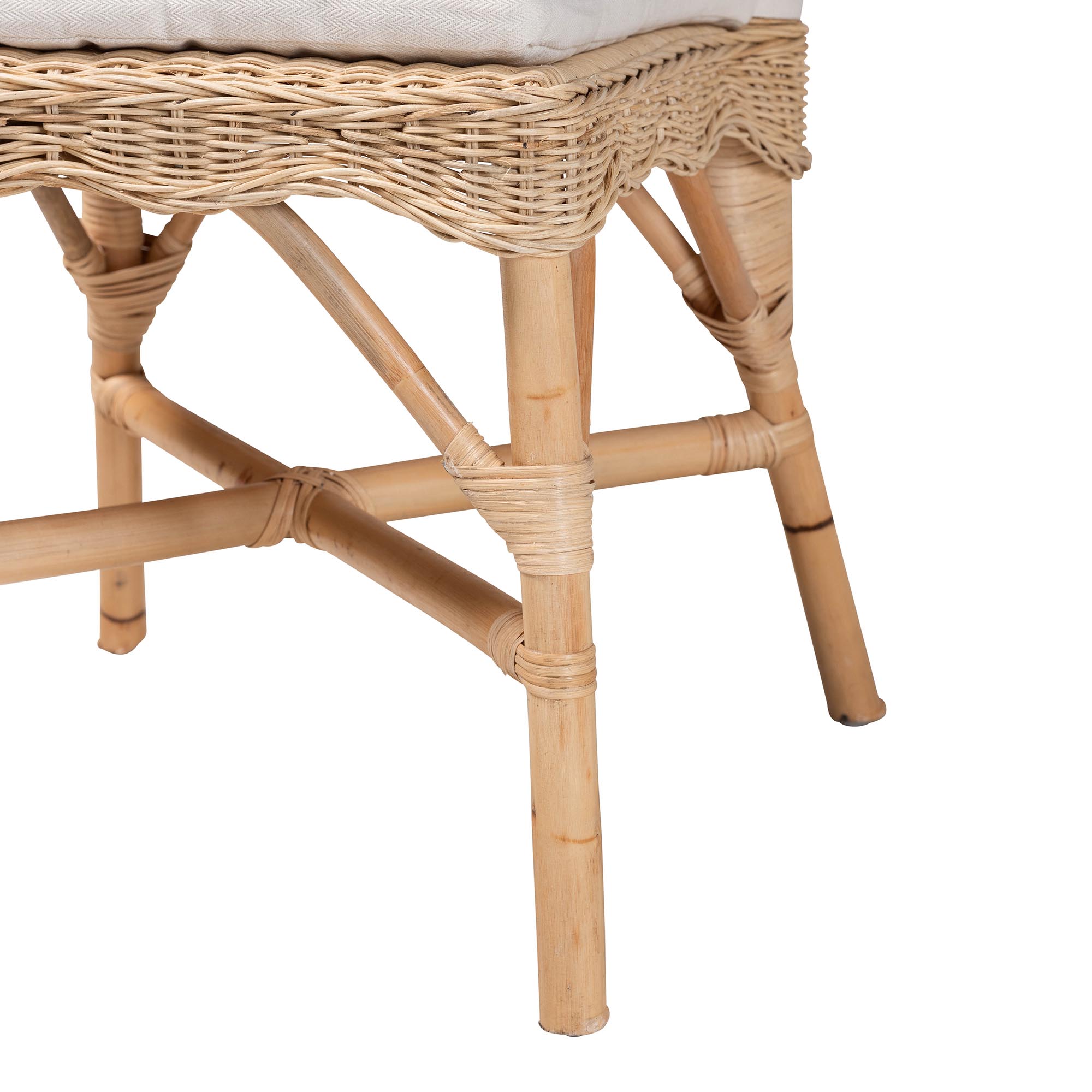 bali & pari Linda 5-Piece Natural Rattan Dining Set - Handwoven Wicker Dining Furniture with Cushioned Seats, Boho Coastal Kitchen or Dining Room Set