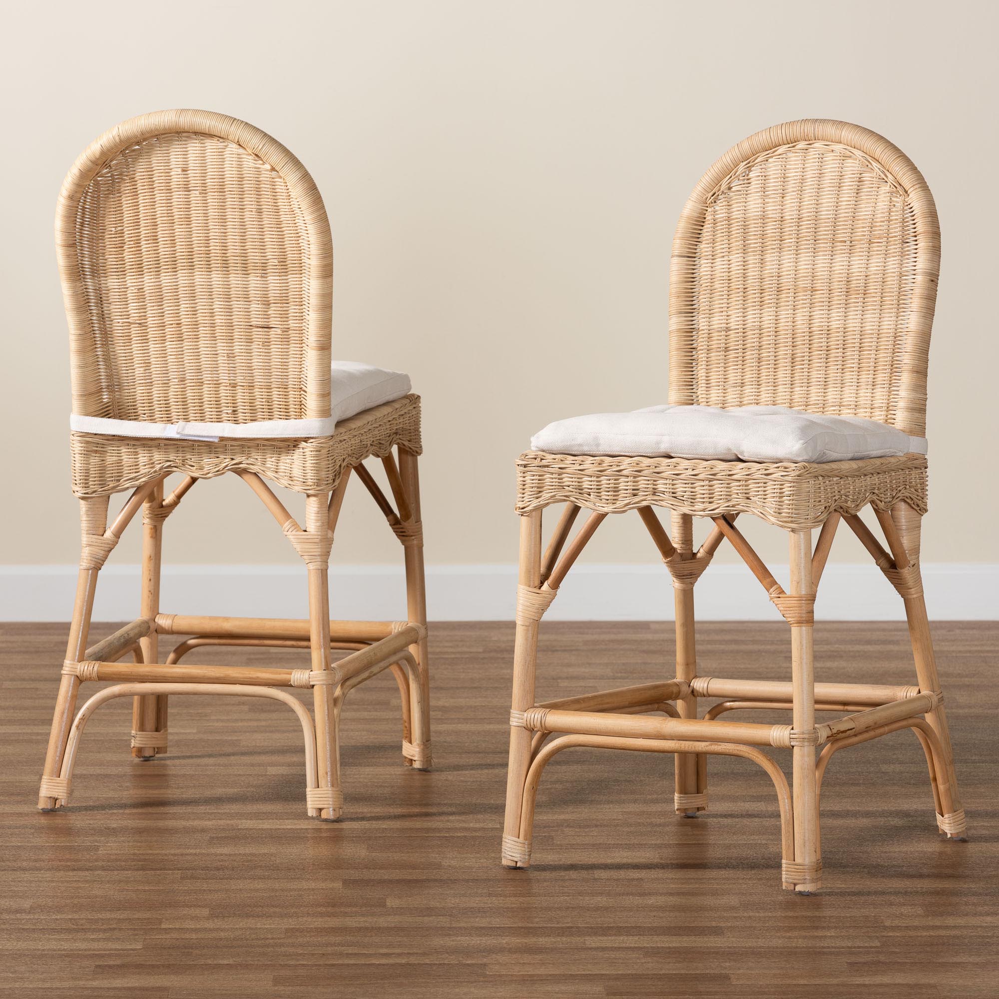 bali & pari Bilu Bohemian Natural Rattan 2-Piece Counter Stool Set