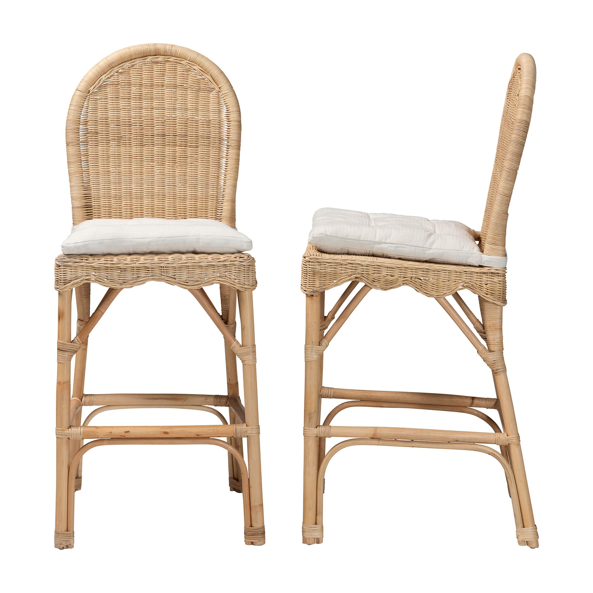 bali & pari Bilu Bohemian Natural Rattan 2-Piece Bar Stool Set