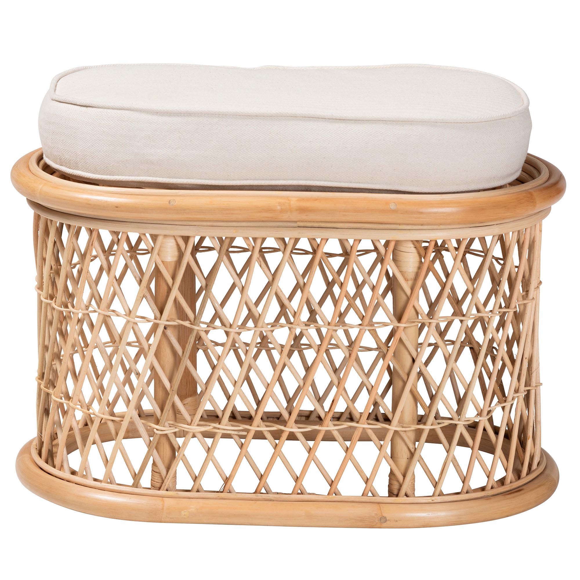bali & pari Ladonna Bohemian Natural Rattan Ottoman Footstool