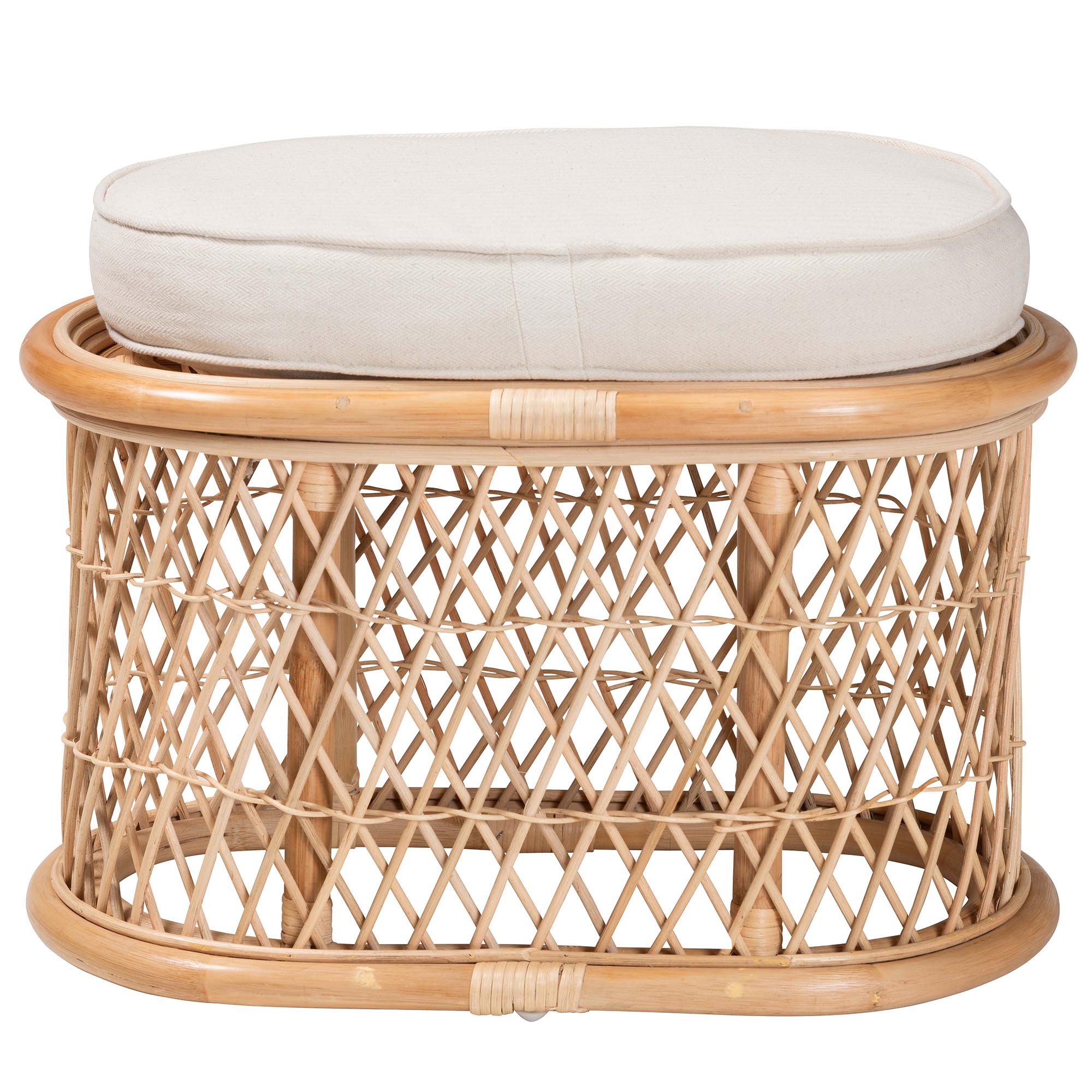 bali & pari Ladonna Bohemian Natural Rattan Ottoman Footstool