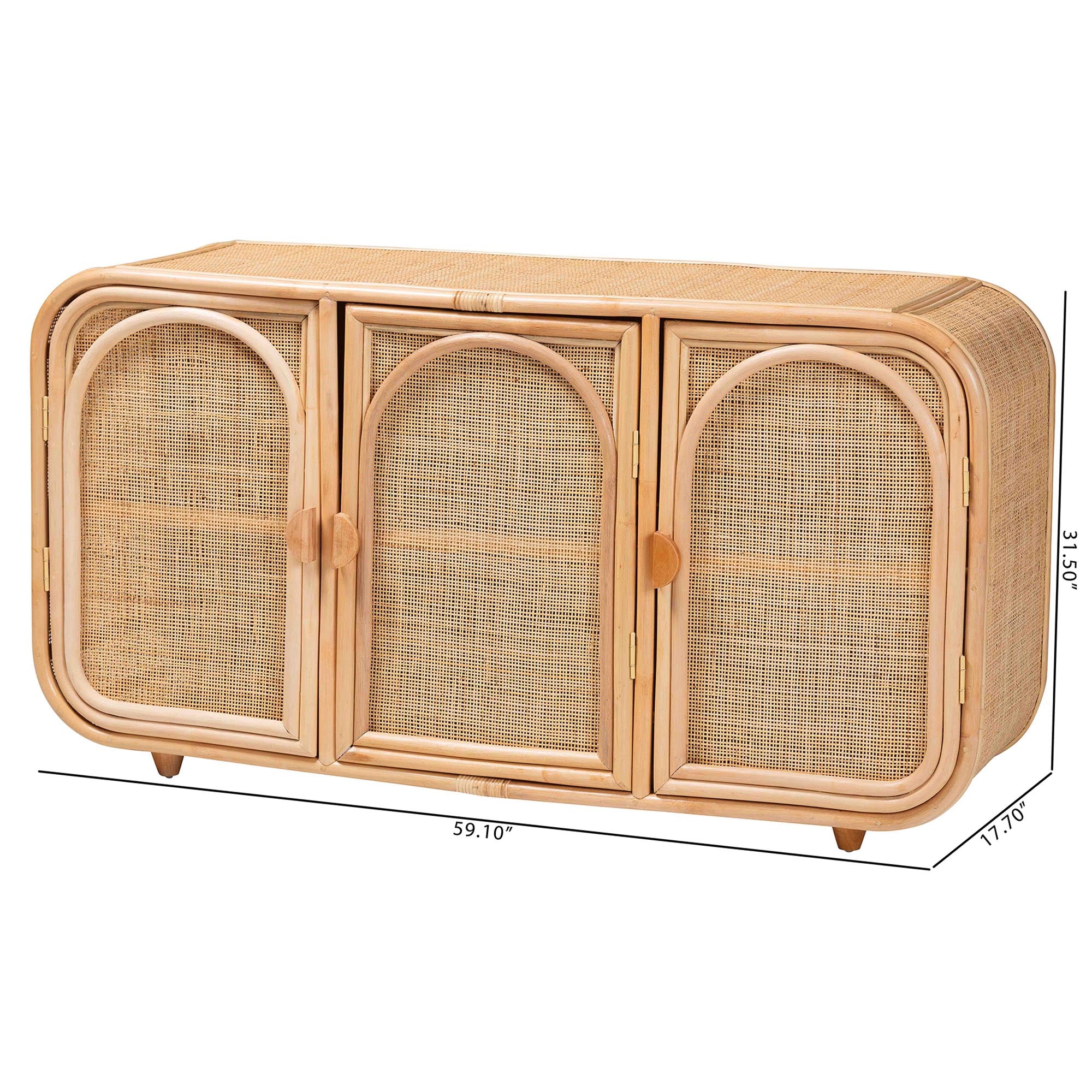 bali & pari Evania Bohemian Natural Rattan 3-Door Storage Cabinet
