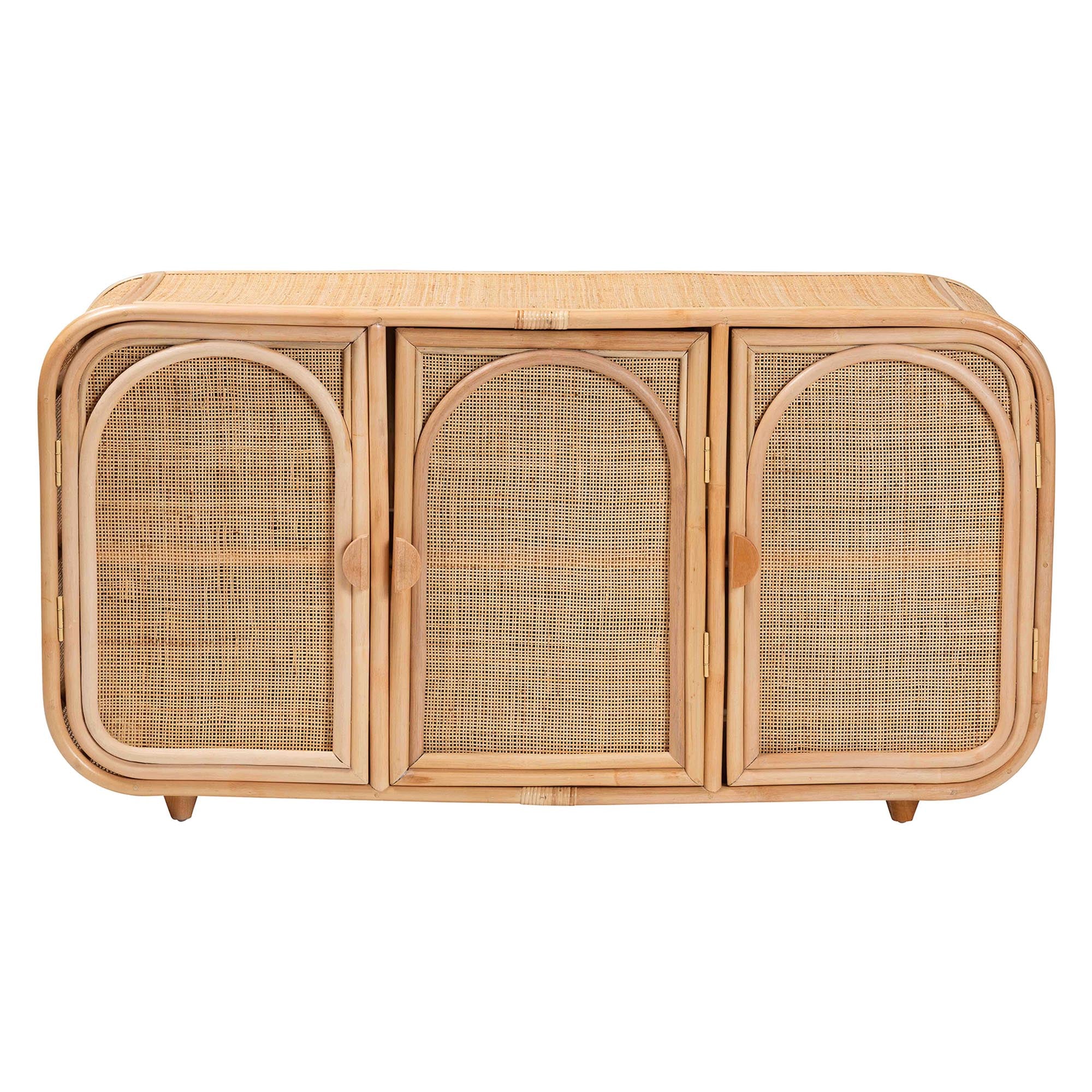bali & pari Evania Bohemian Natural Rattan 3-Door Storage Cabinet
