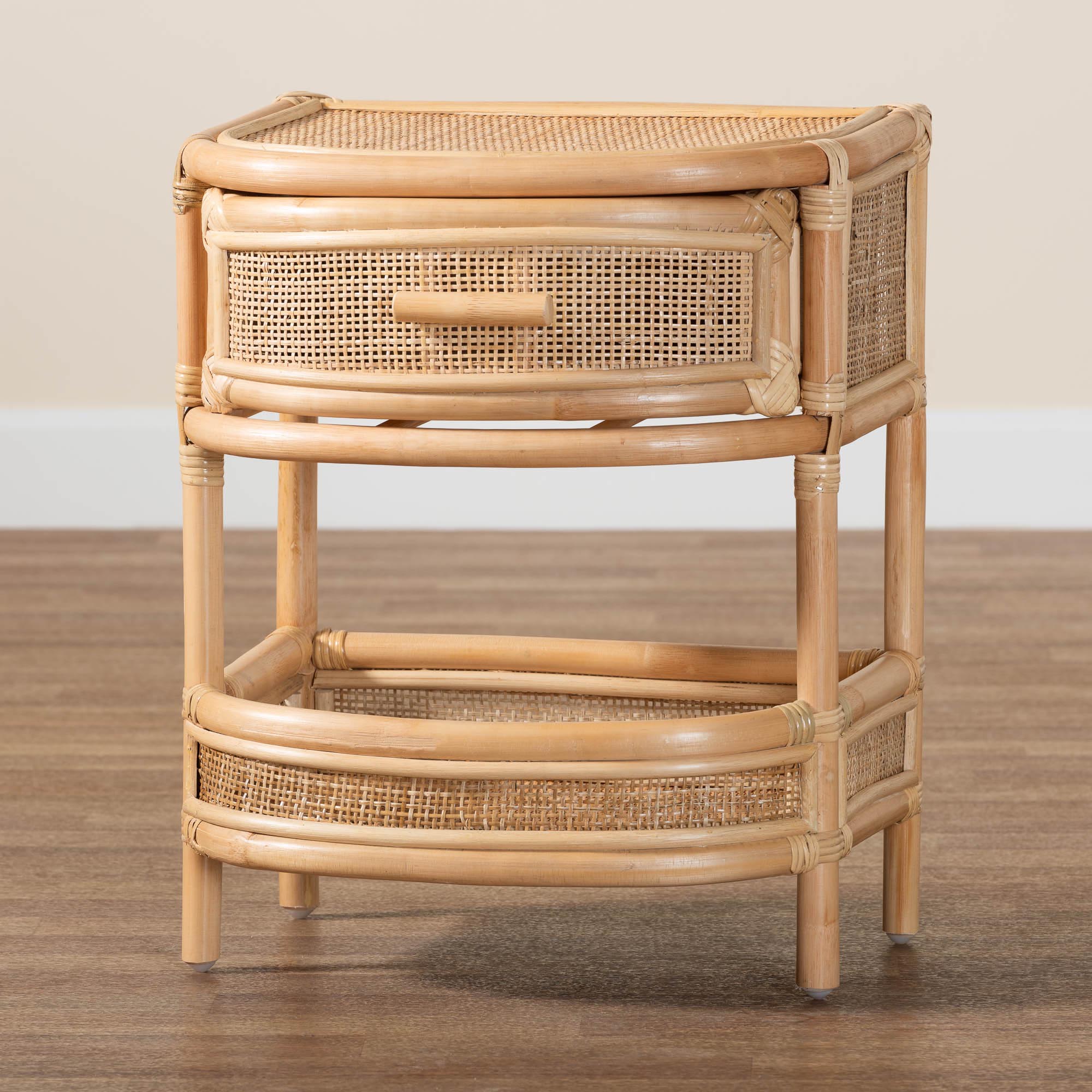 bali & pari Divitia Bohemian Natural Rattan 1-Drawer Nightstand