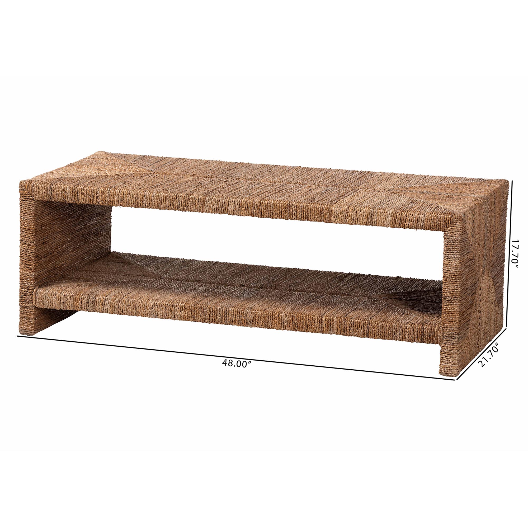 bali & pari Liza Rectangle Seagrass Coffee Table - Handwoven Natural Fiber Frame with Open Shelf, Coastal Boho Furniture for Living Room or Lounge