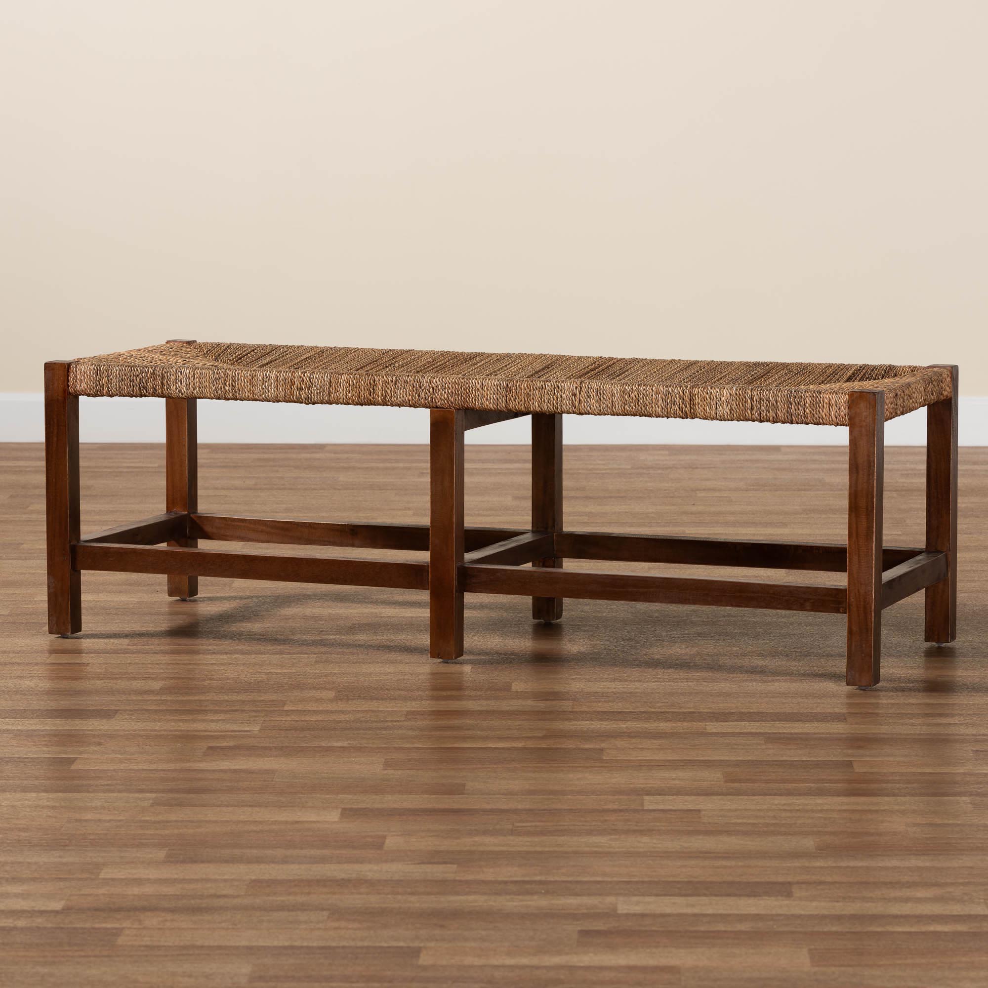 bali & pari Liza Bohemian Natural Seagrass and Wood Accent Bench