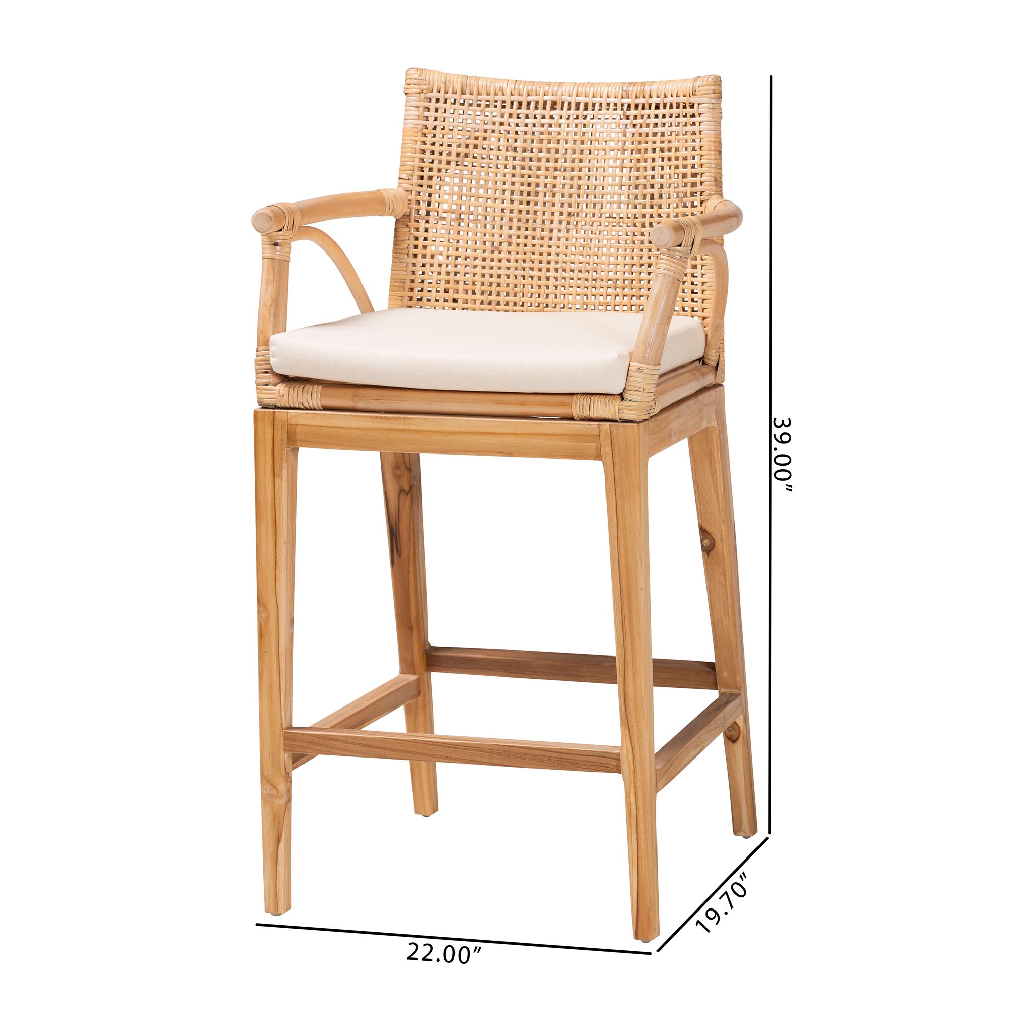 bali & pari Storsel Bohemian Natural Rattan and Teak Wood 2-Piece Counter Stool Set
