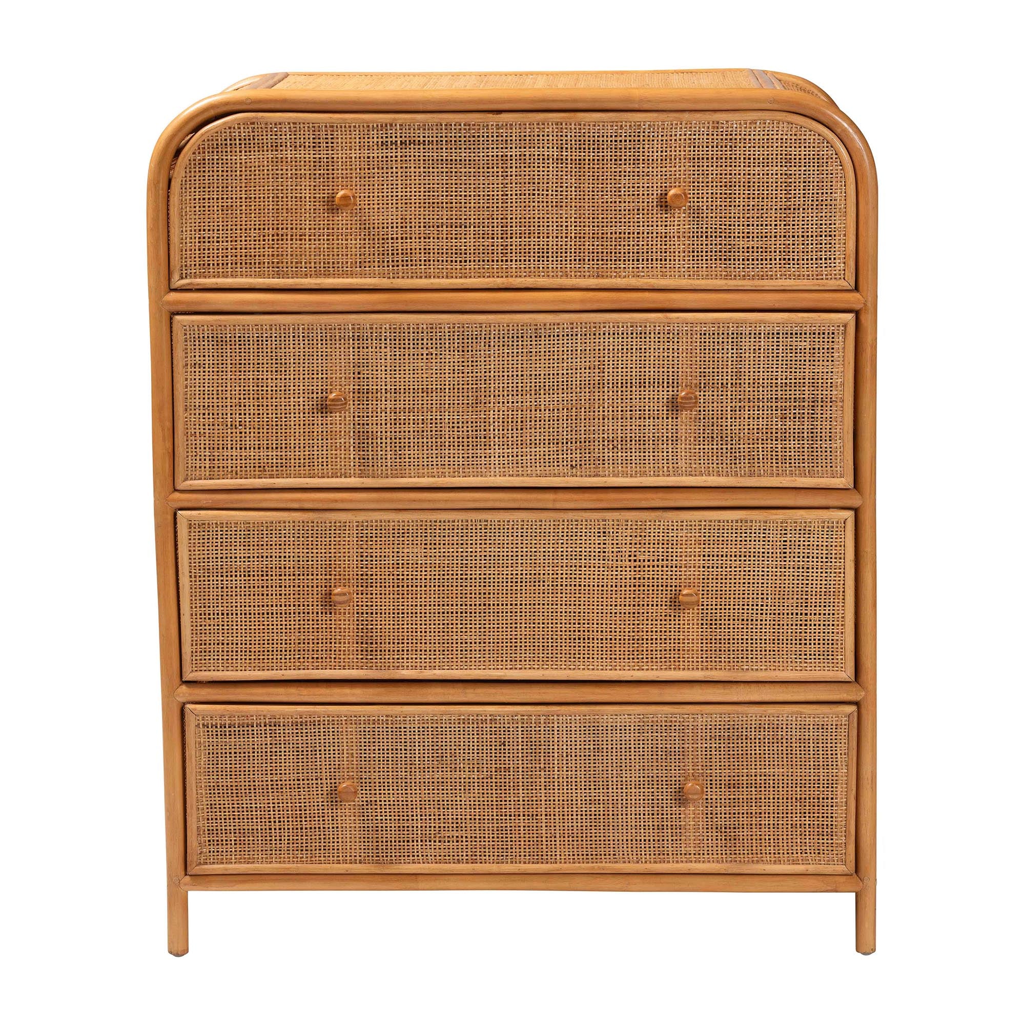bali & pari Sampit Natural Rattan 4-Drawer Storage Cabinet - Handwoven Cane Displaying Unit with Rounded Frame, Boho Coastal Accent Furniture for Hallway, Living room or Bathroom
