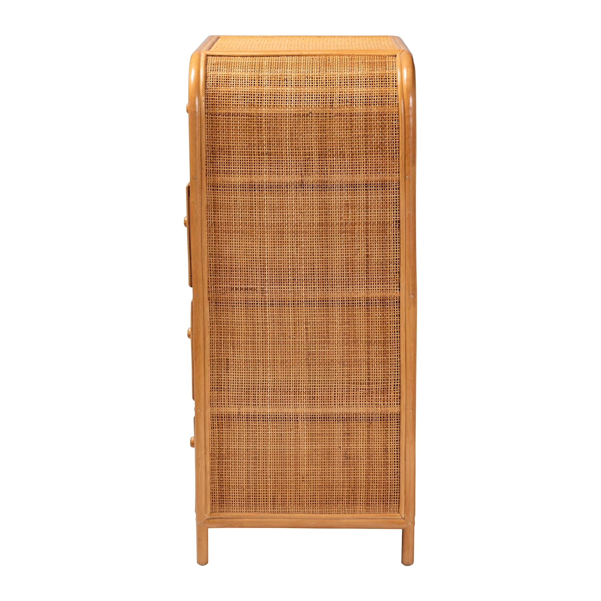 bali & pari Sampit Natural Rattan 4-Drawer Storage Cabinet - Handwoven Cane Displaying Unit with Rounded Frame, Boho Coastal Accent Furniture for Hallway, Living room or Bathroom
