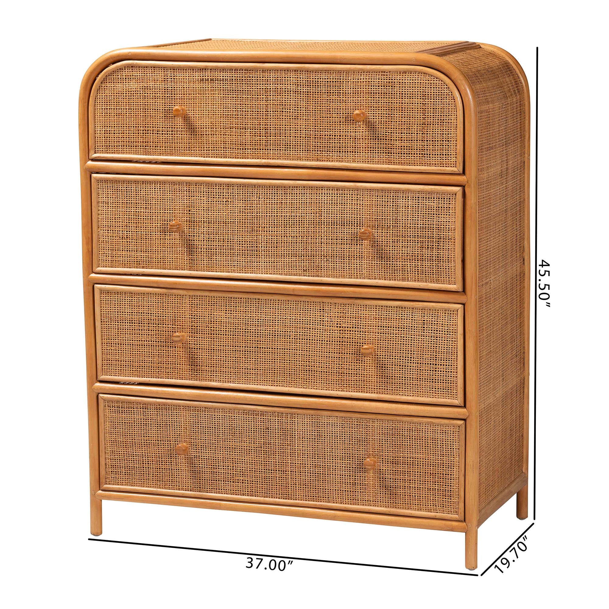 bali & pari Sampit Natural Rattan 4-Drawer Storage Cabinet - Handwoven Cane Displaying Unit with Rounded Frame, Boho Coastal Accent Furniture for Hallway, Living room or Bathroom