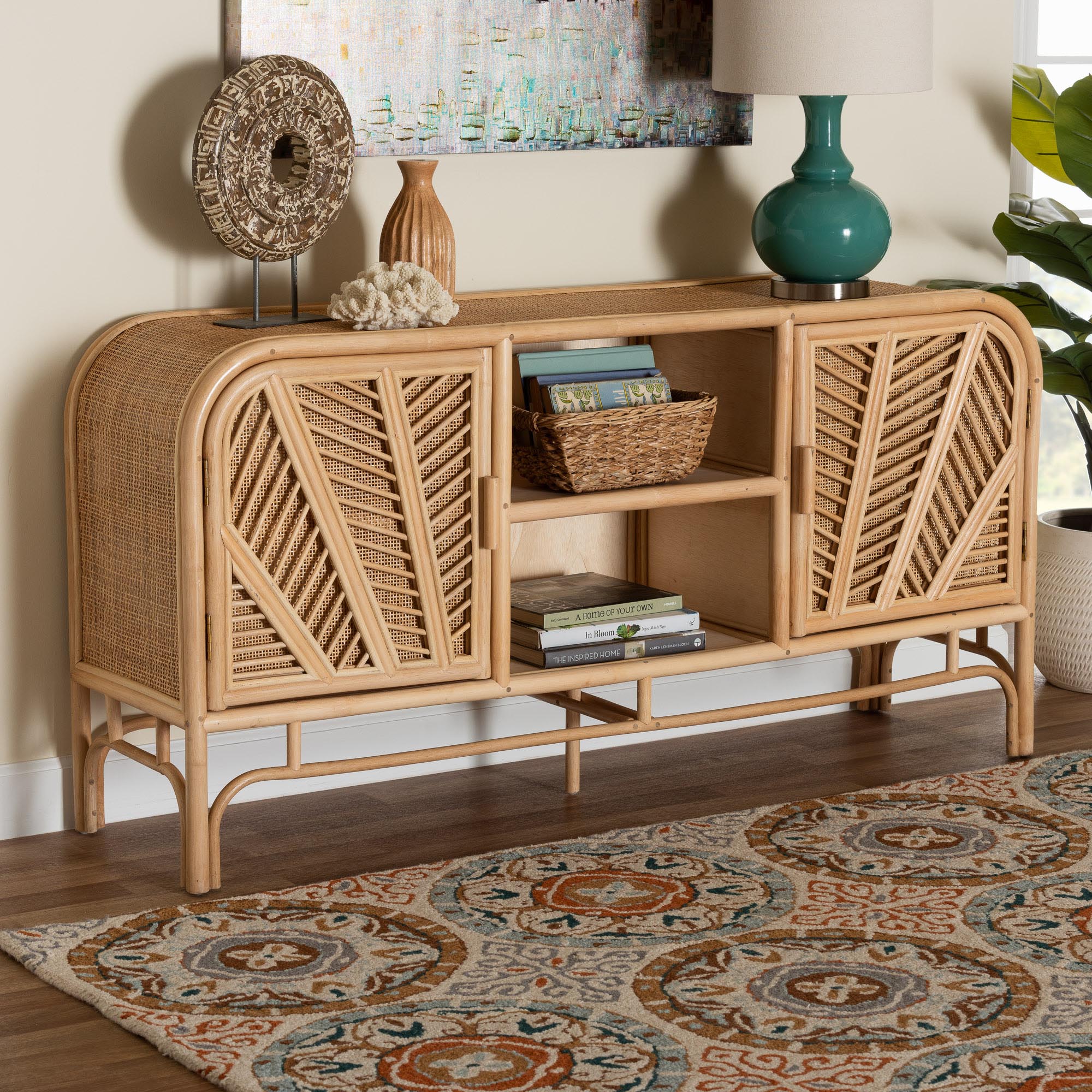 bali & pari Carabella Bohemian Natural Rattan 2-Door Storage Cabinet